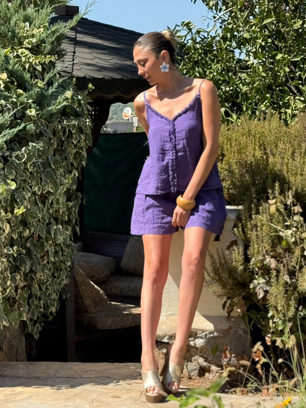 N10661 Traje Italiano Lino Ciruela
