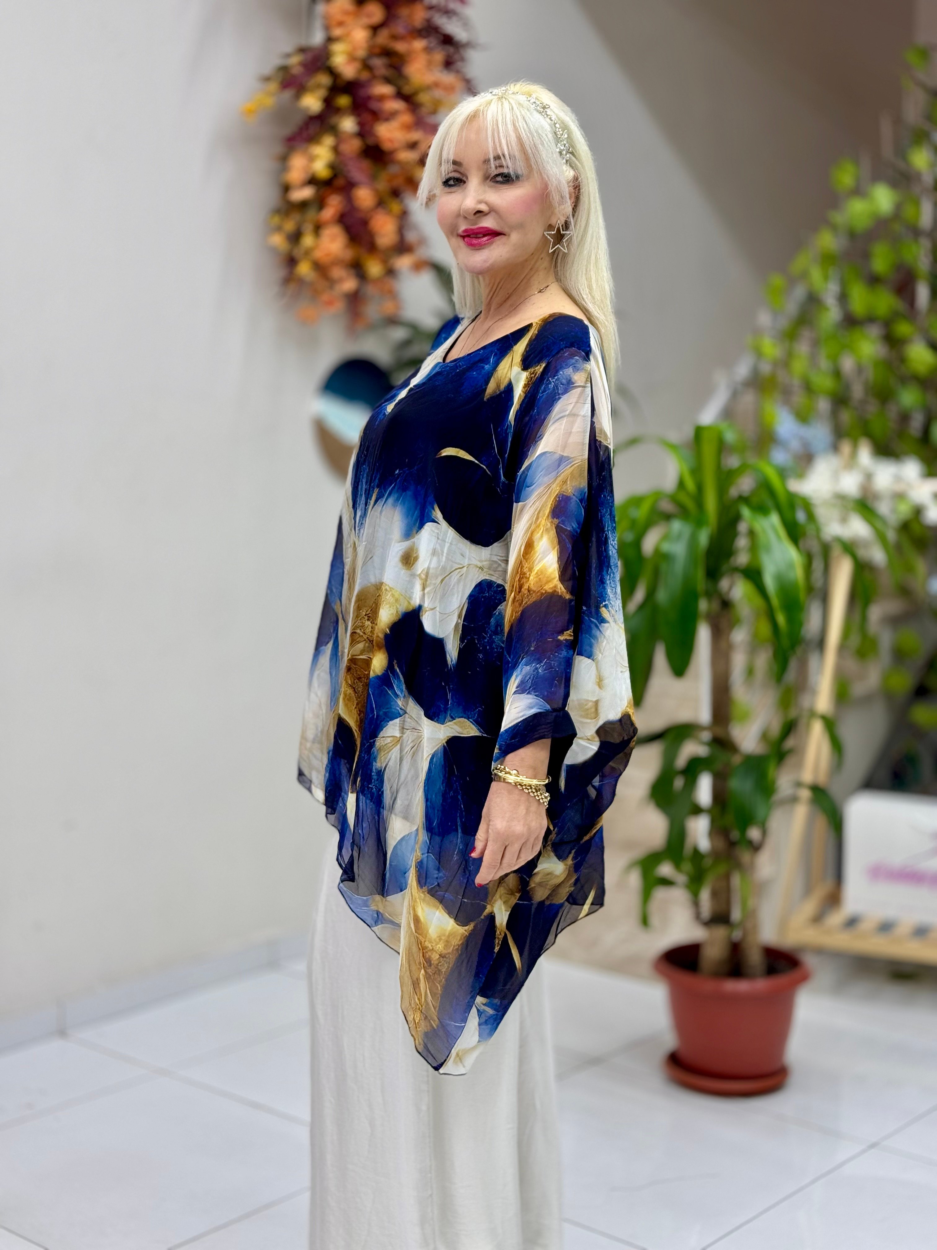 N6840 Blusa Seda Italiana Negro