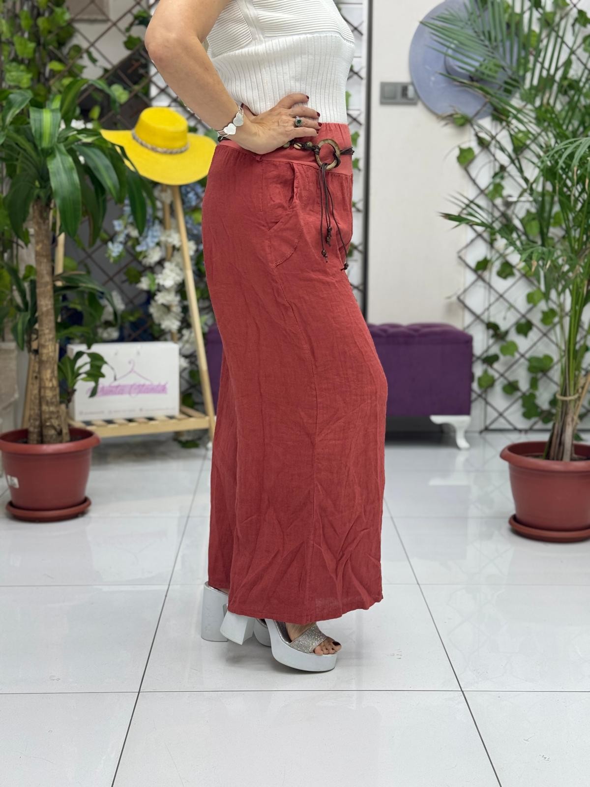 P3082 PANTALÓN LINO ITALIANO MARRÓN
