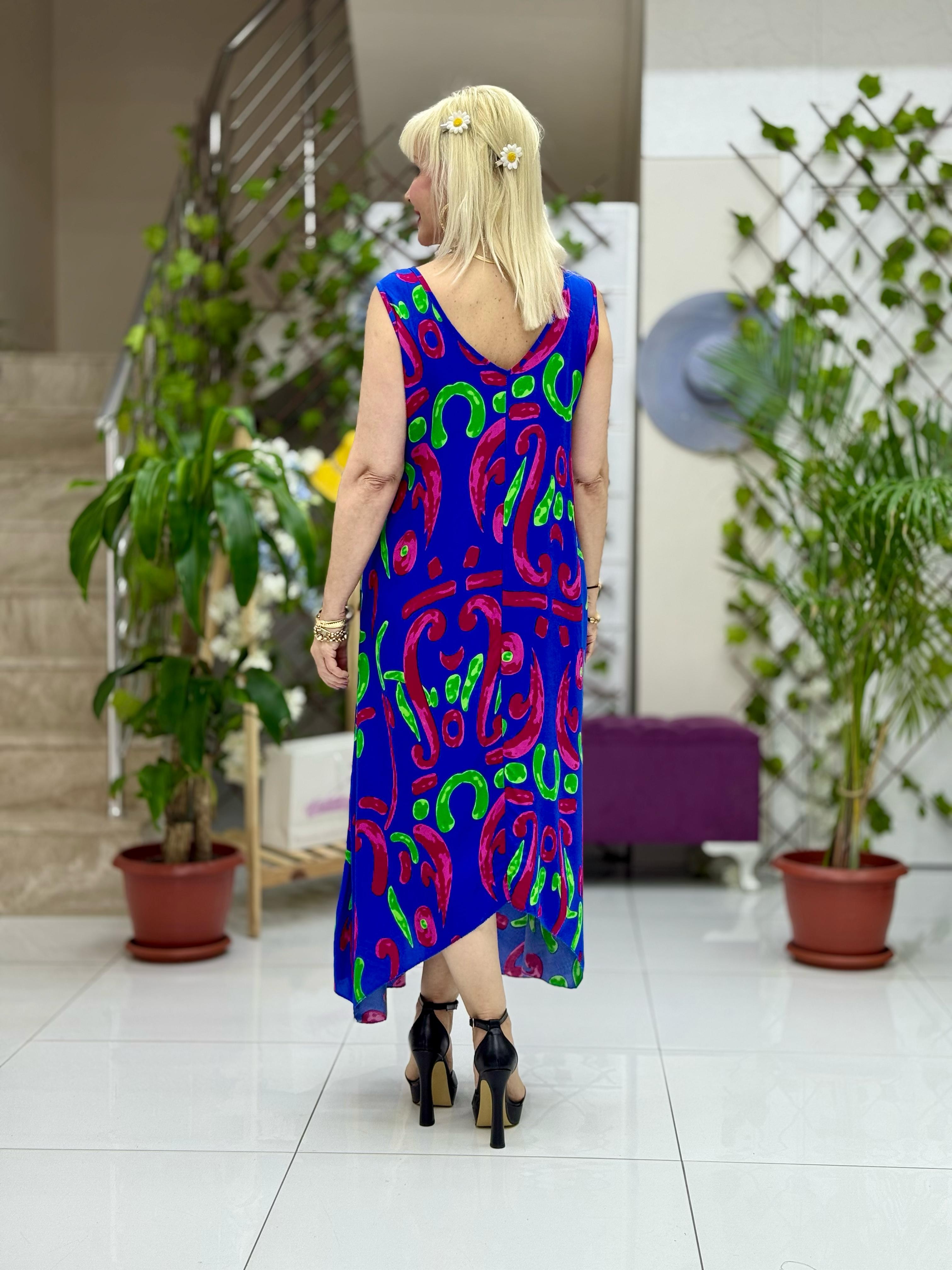 HL14018 Omzu Halkalı Askılı Viskon Hilal Elbise