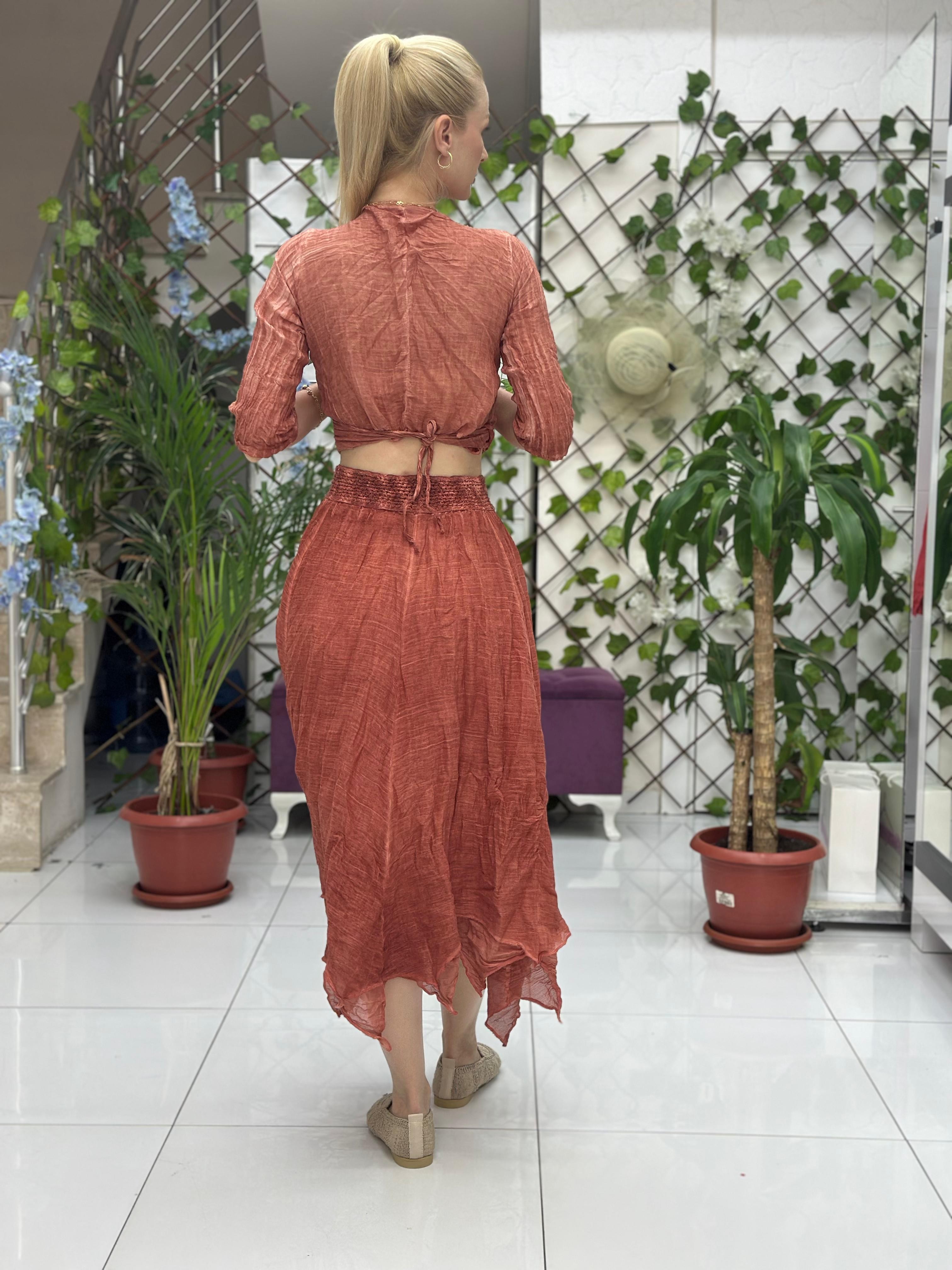MR40309 Coton Etek Crop Takım Kiremit