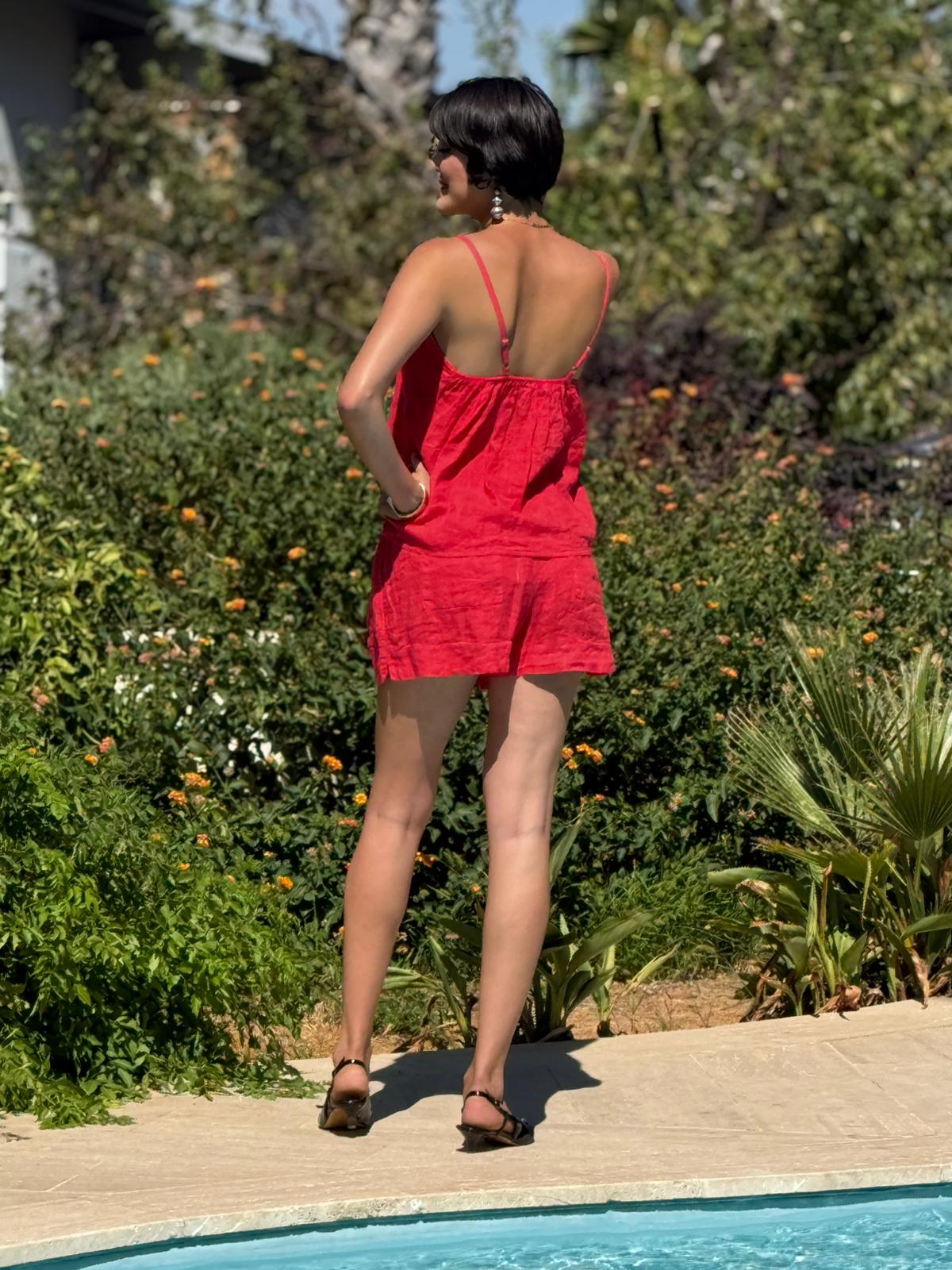 N10661 Traje Italiano Lino Ciruela