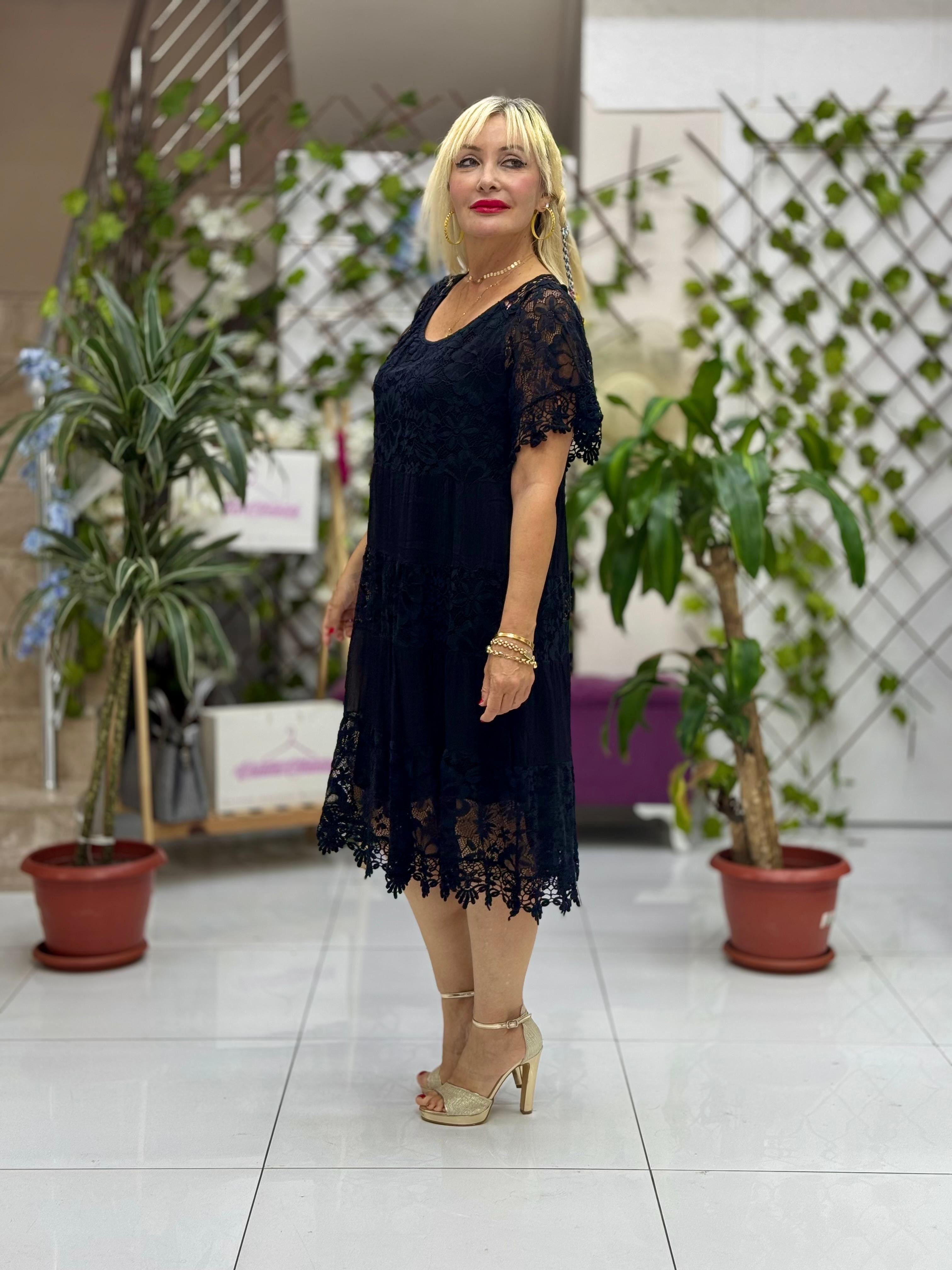 N10337 İtalyan İpek Elbise Siyah