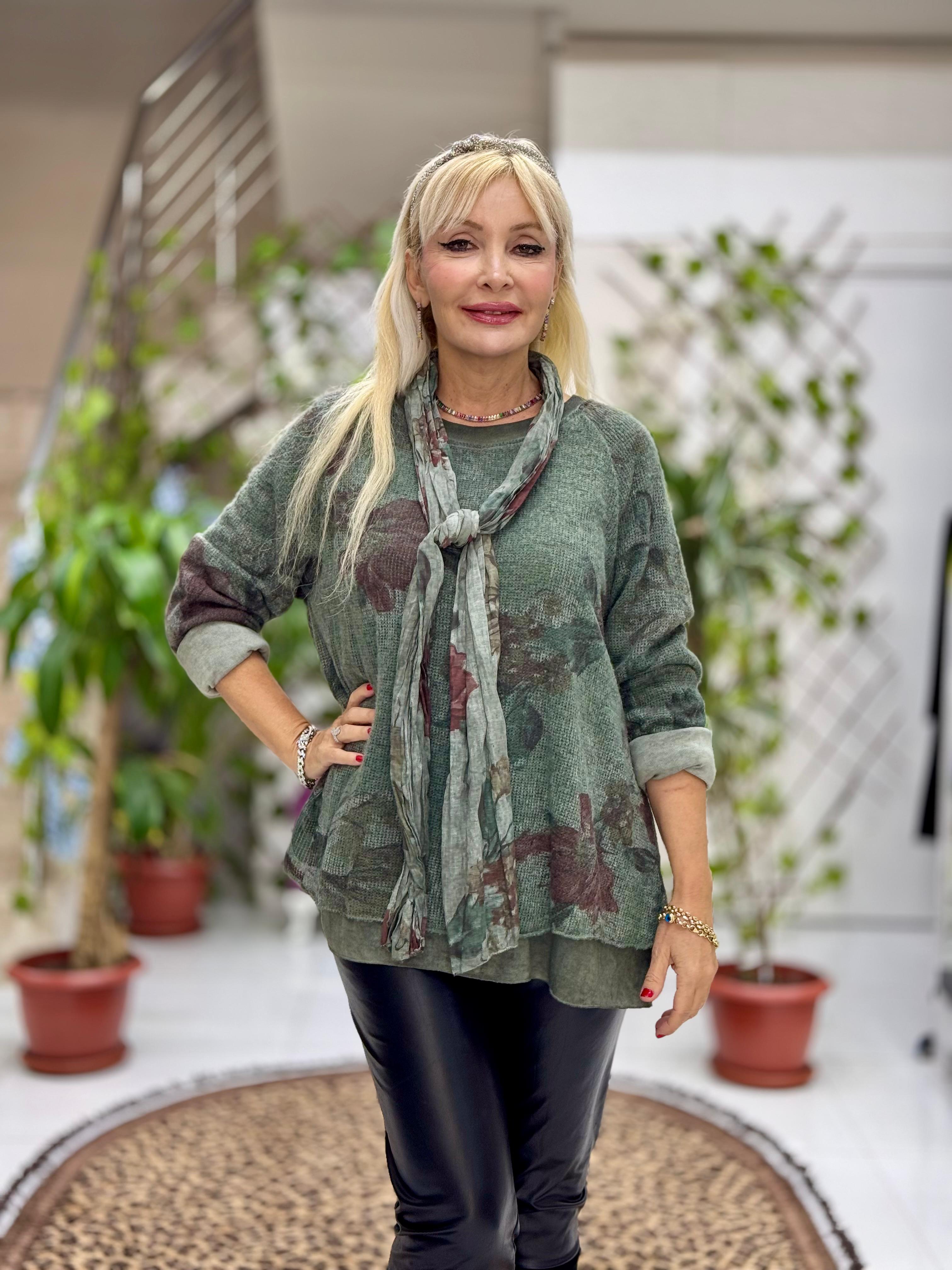 YG10507 İtalyan Fularlı Kazak Haki