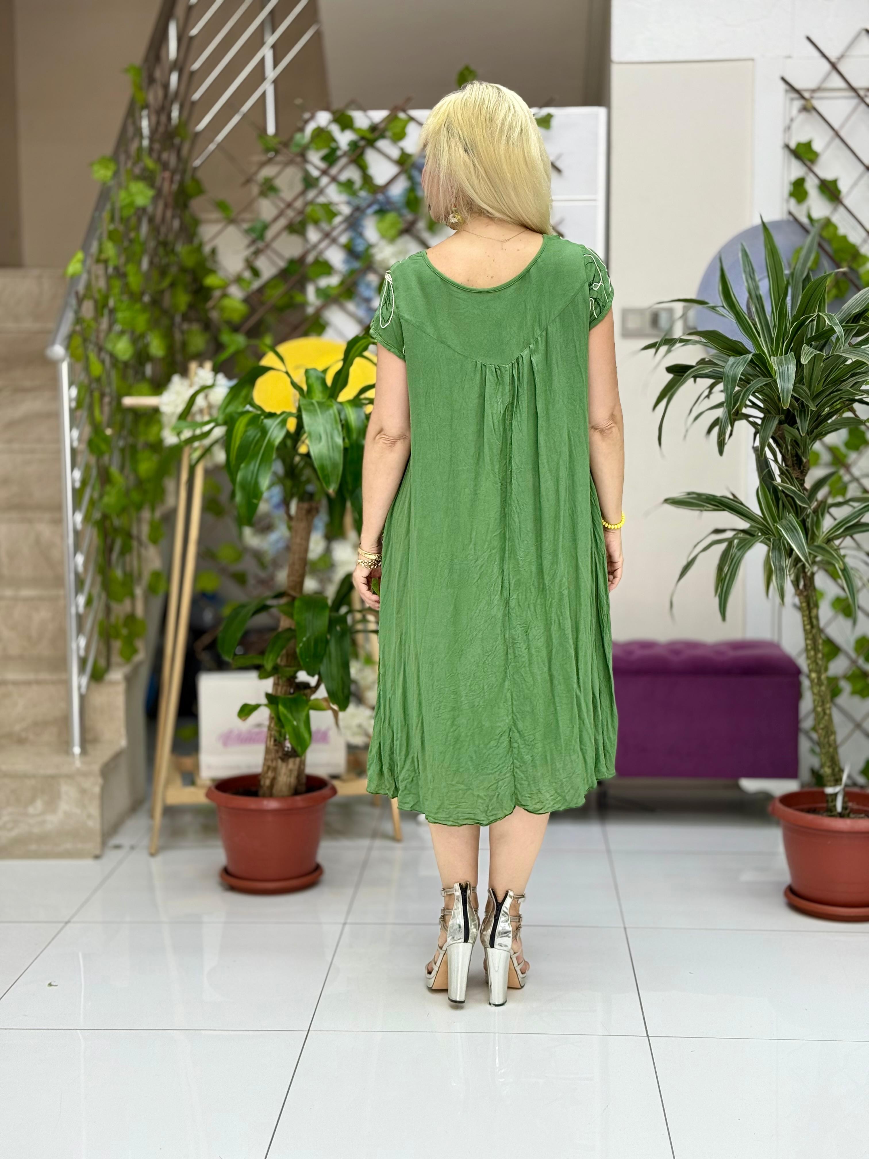 M1208 Vestido Voile Detalle Cuello Turquesa