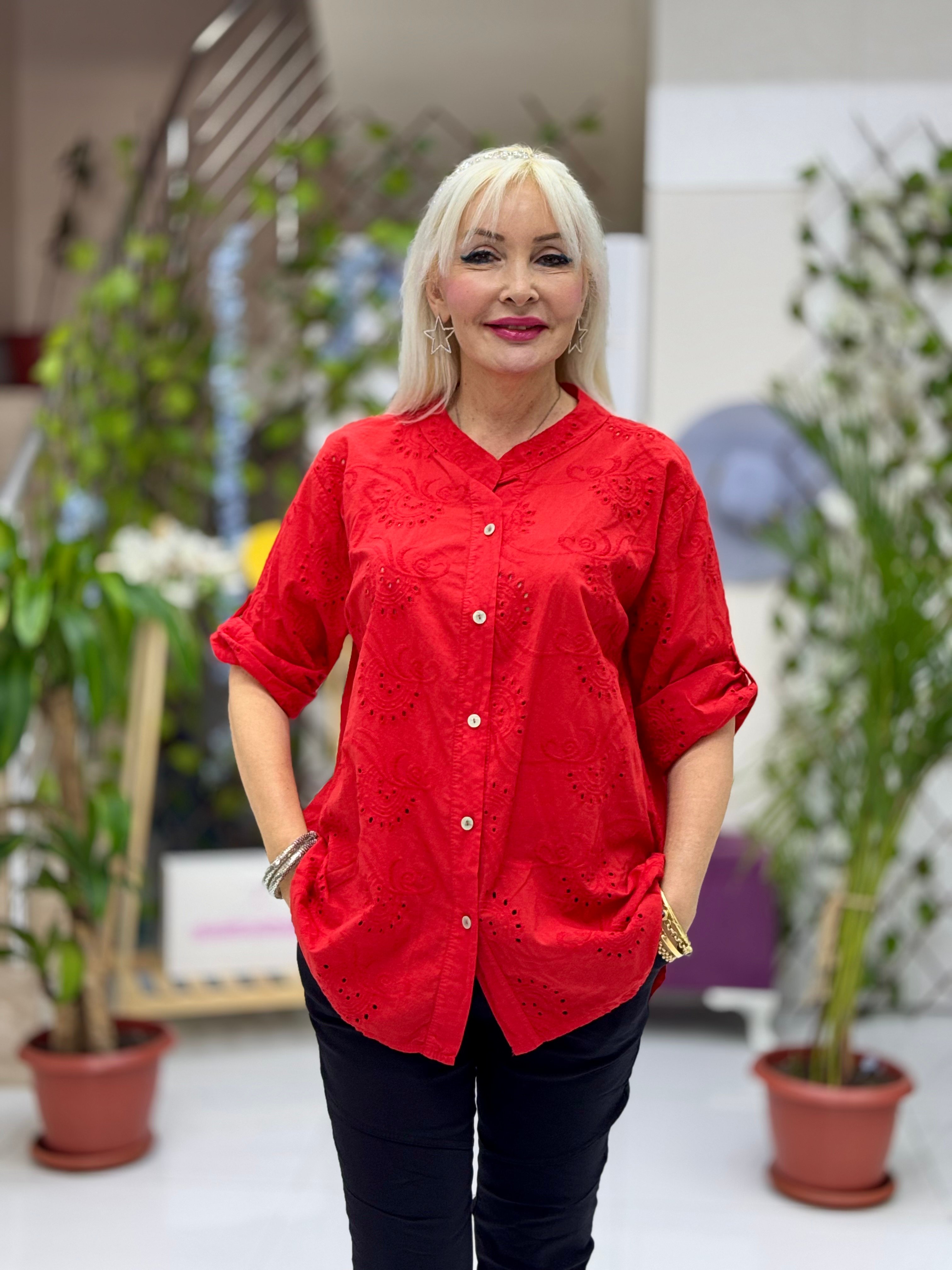 YG20023 İtalyan Fistolu Coton Bluz Kırmızı