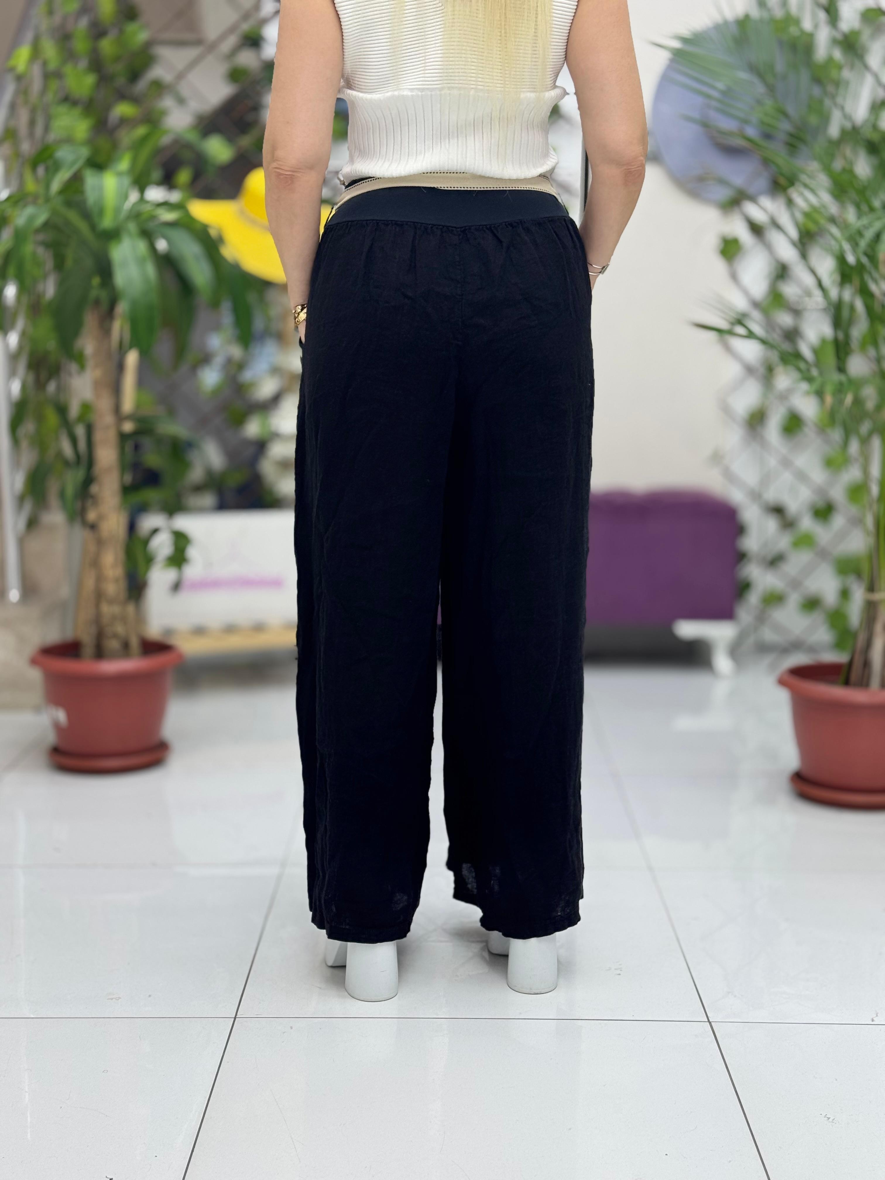 NC2613 İtalyan Keten Pantolon Siyah