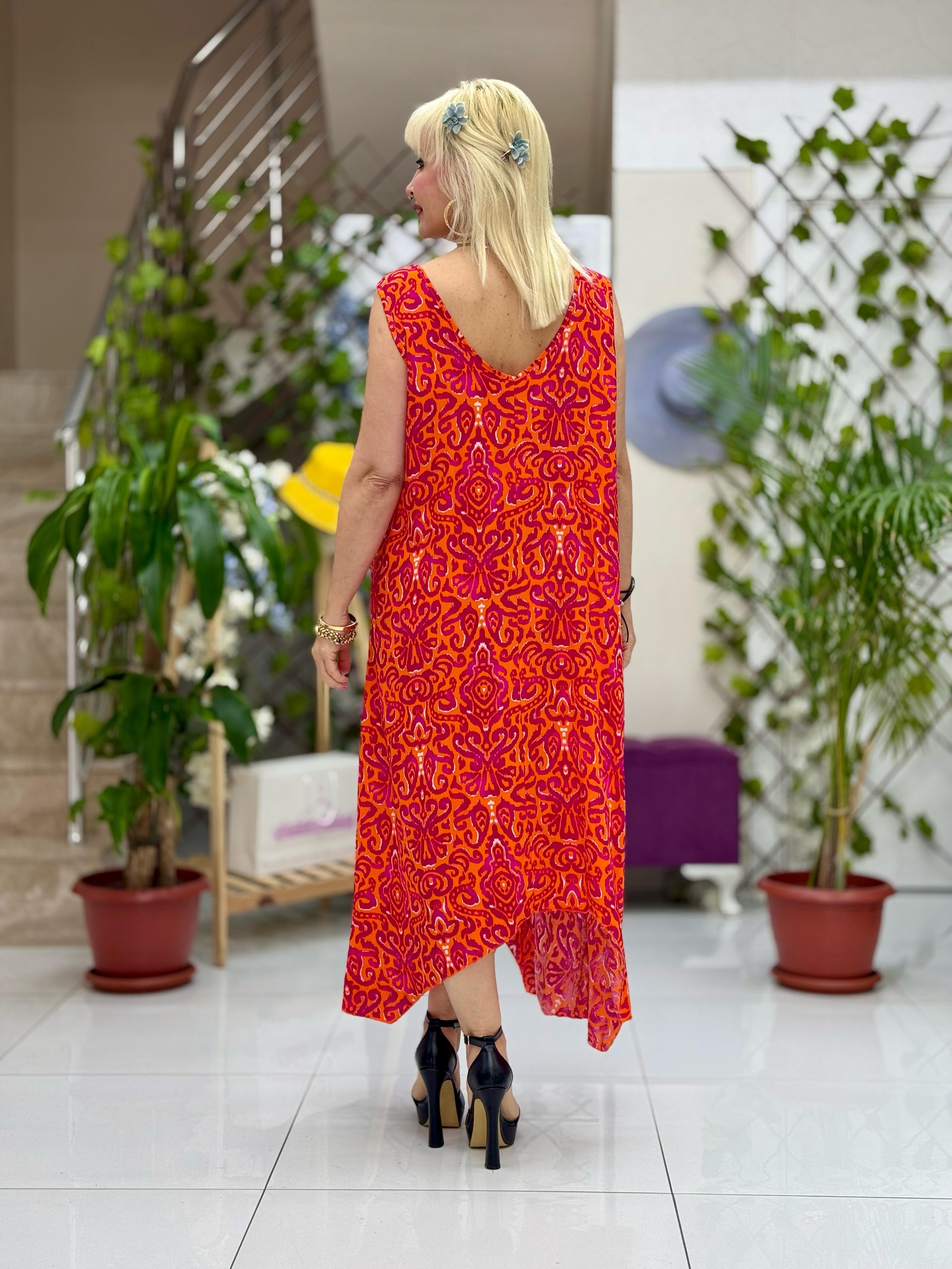 HL14022 Omzu Halkalı Askılı Viskon Hilal Elbise