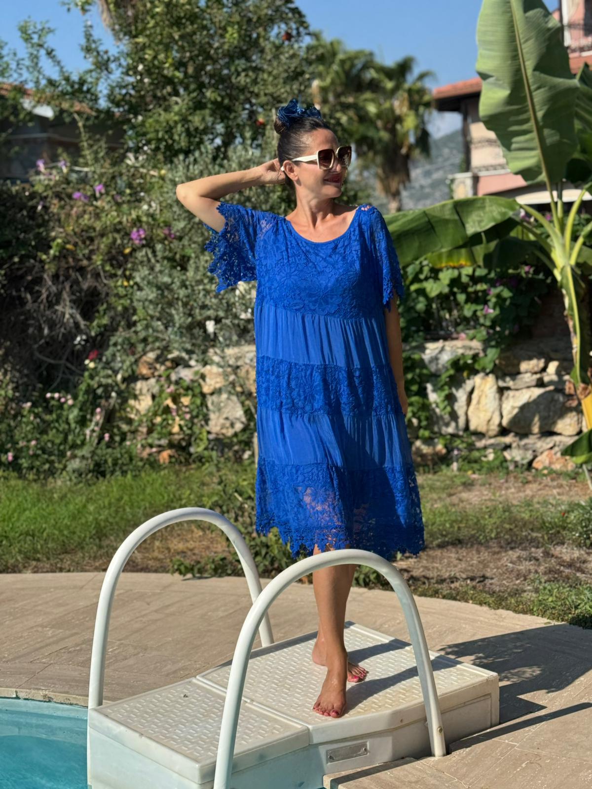 NCC10337 İtalyan İpek Elbise saks