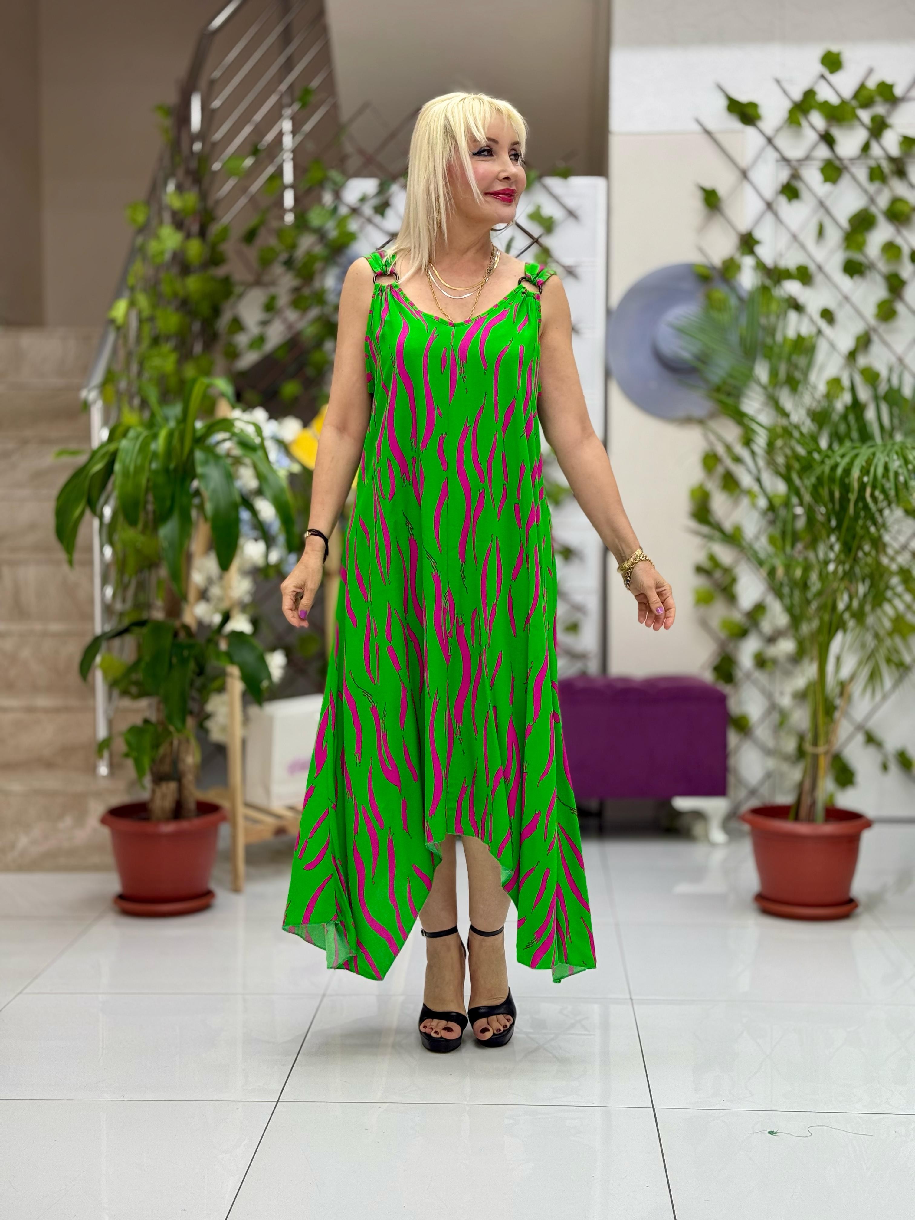 HL14015 Omzu Halkalı Askılı Viskon Hilal Elbise