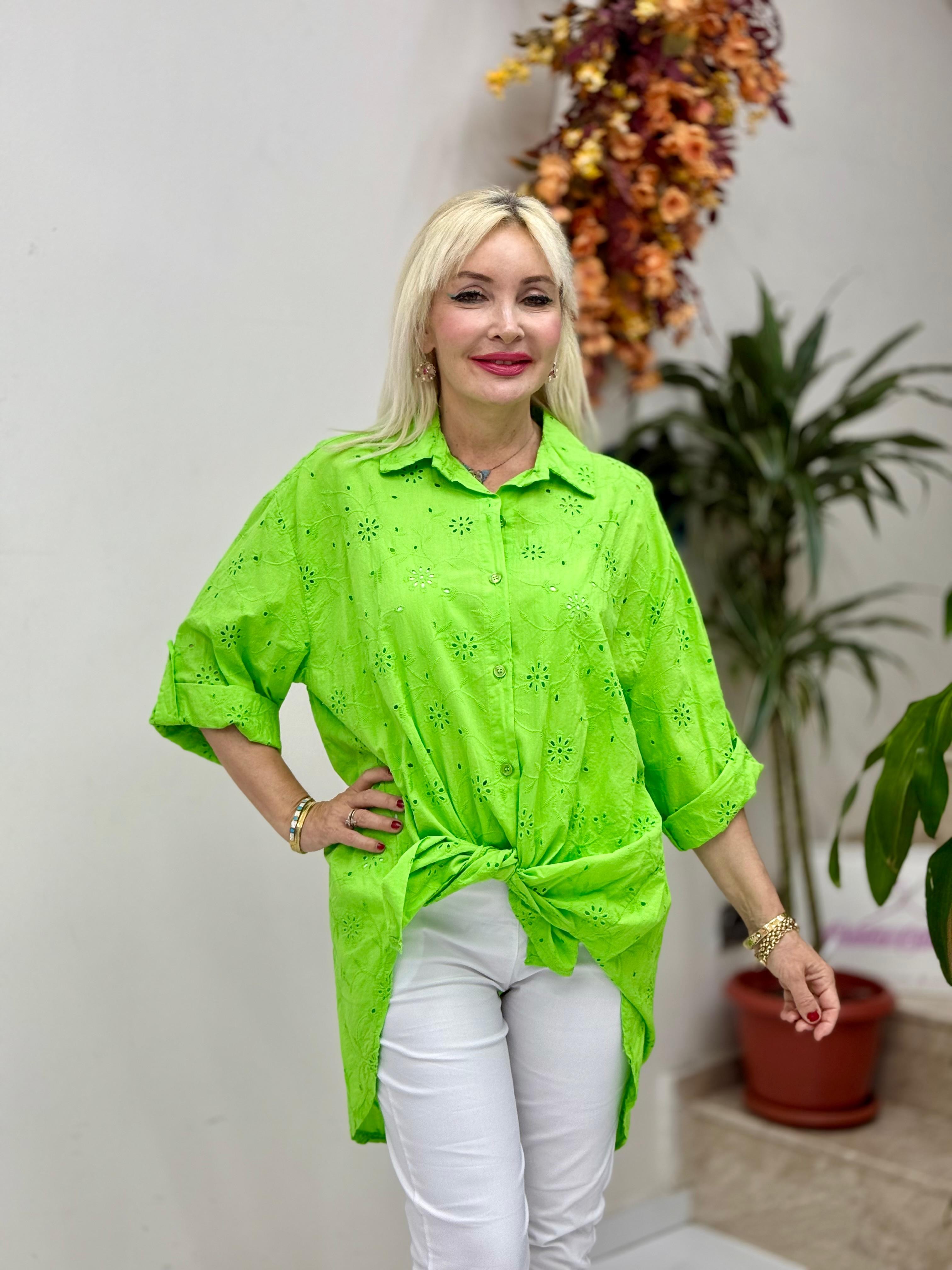 YG1360 İtalyan Brodeli Tunik Gömlek Yesil