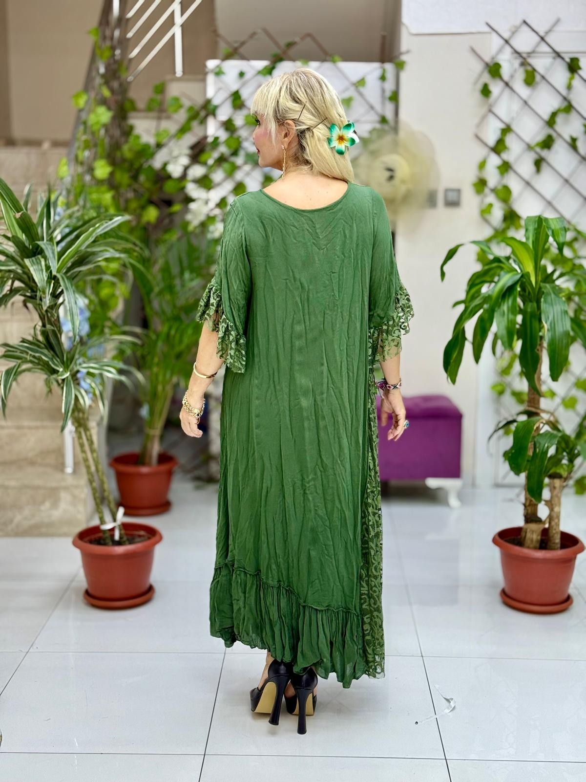 Vestido de gasa con detalle de cuello M1150 Saks