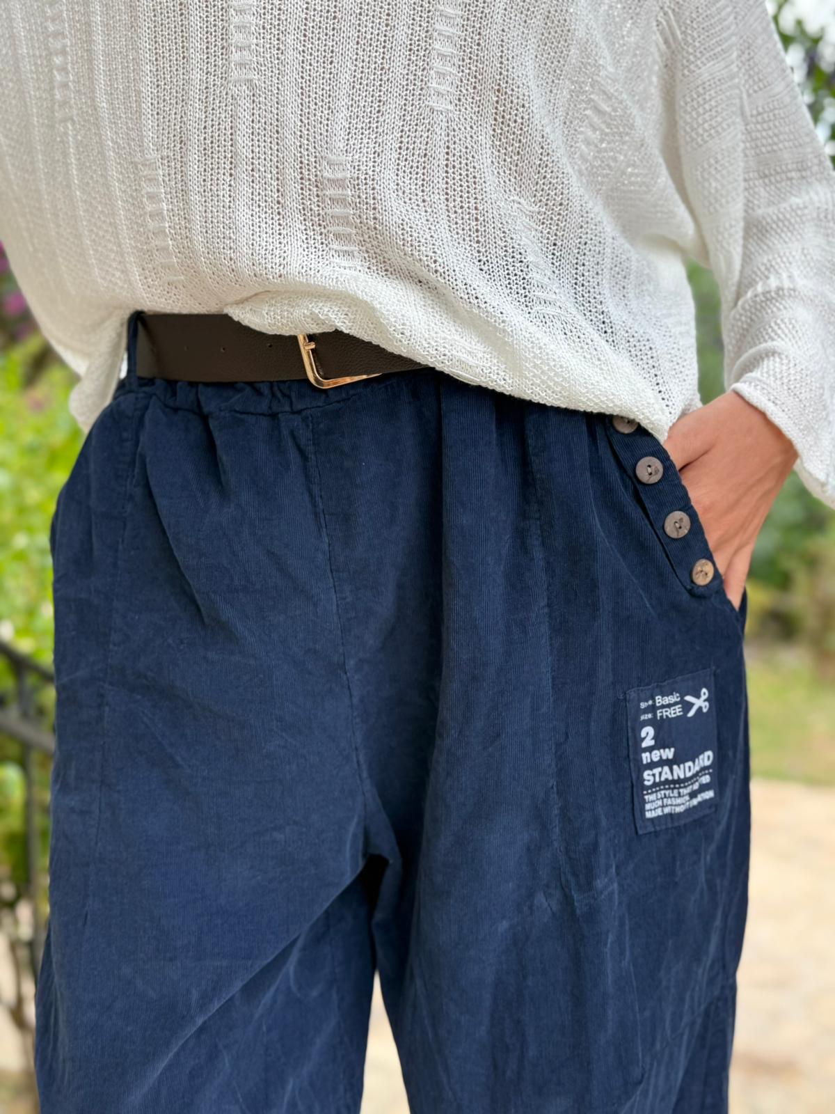 LS2203 İtalyan Kemerli Kadife Pantolon Lacivert