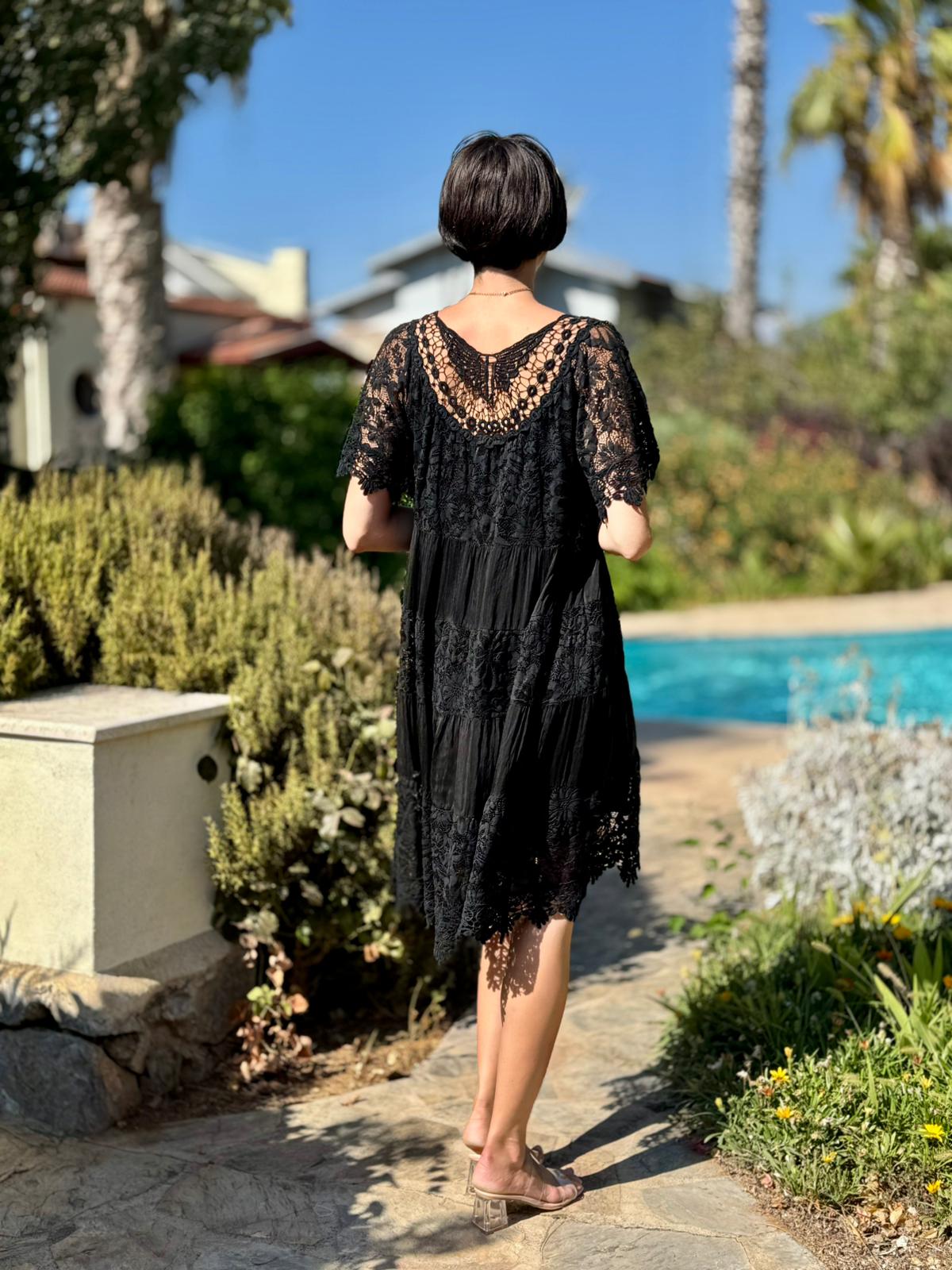 NCC10337 İtalyan İpek Elbise Siyah