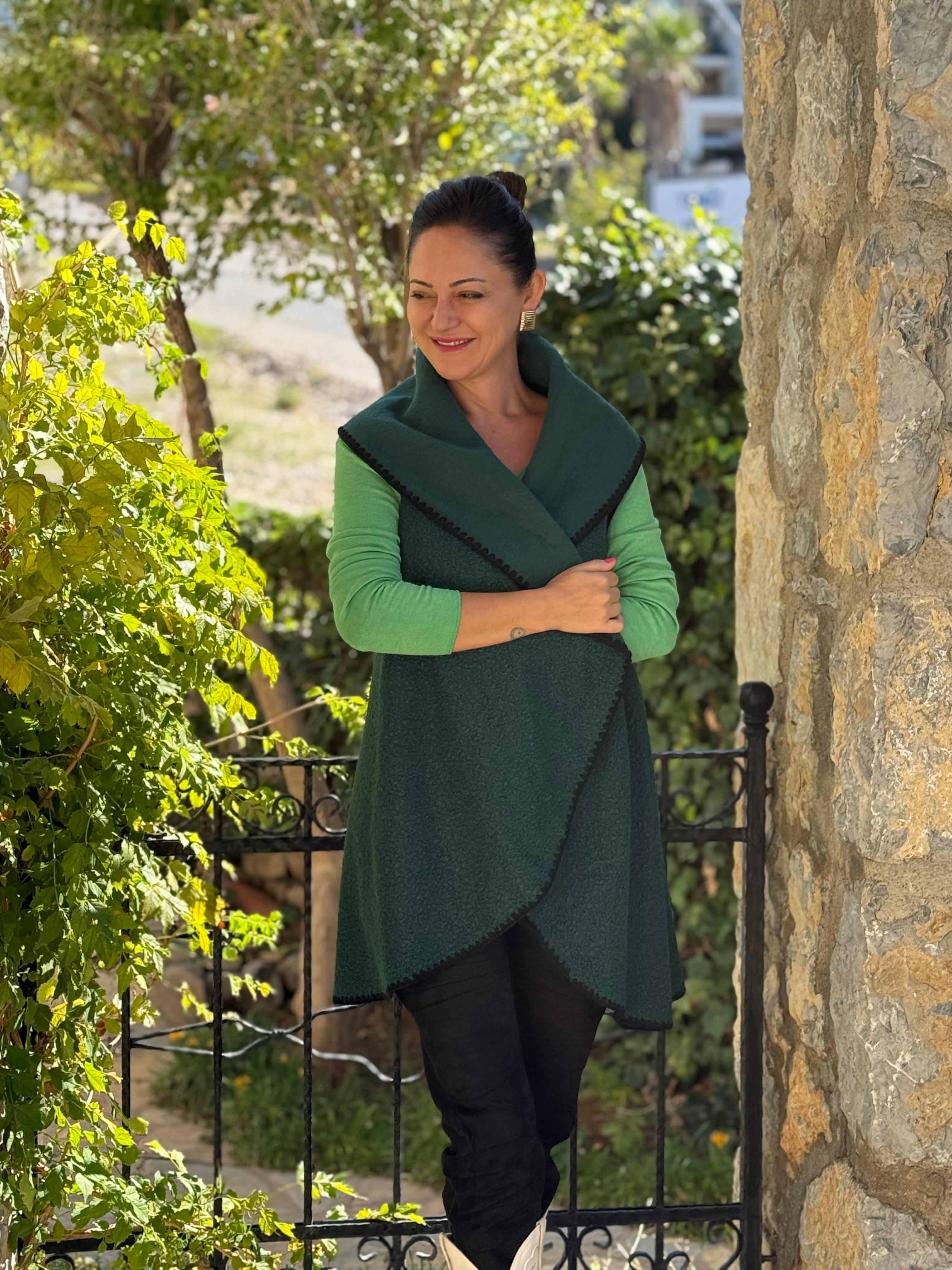 YG3698 Dökümlü İtalyan Buklet Yelek Acıyesil