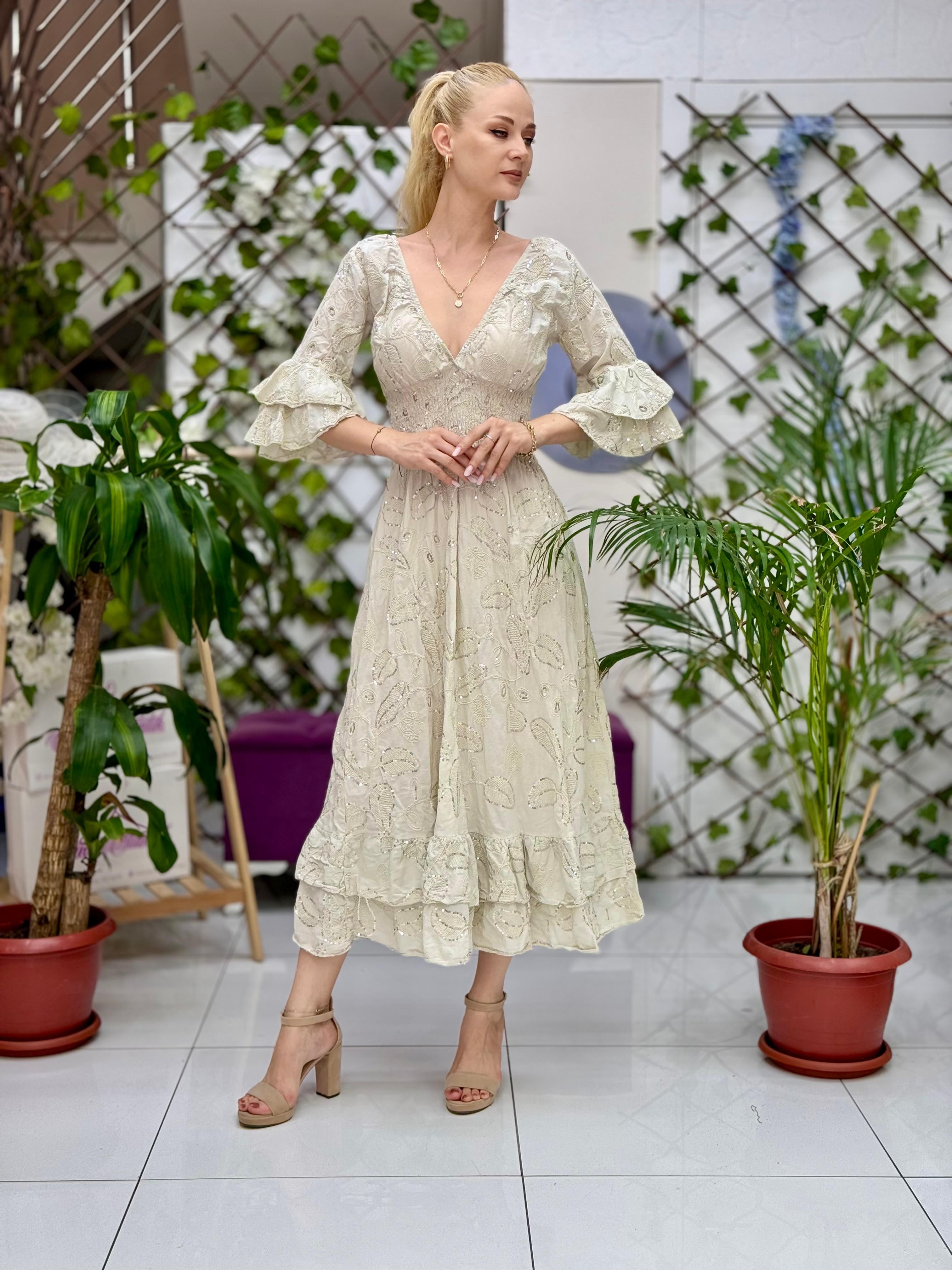 N12071 Vestido Italiano De Algodón Con Cordones Blanco