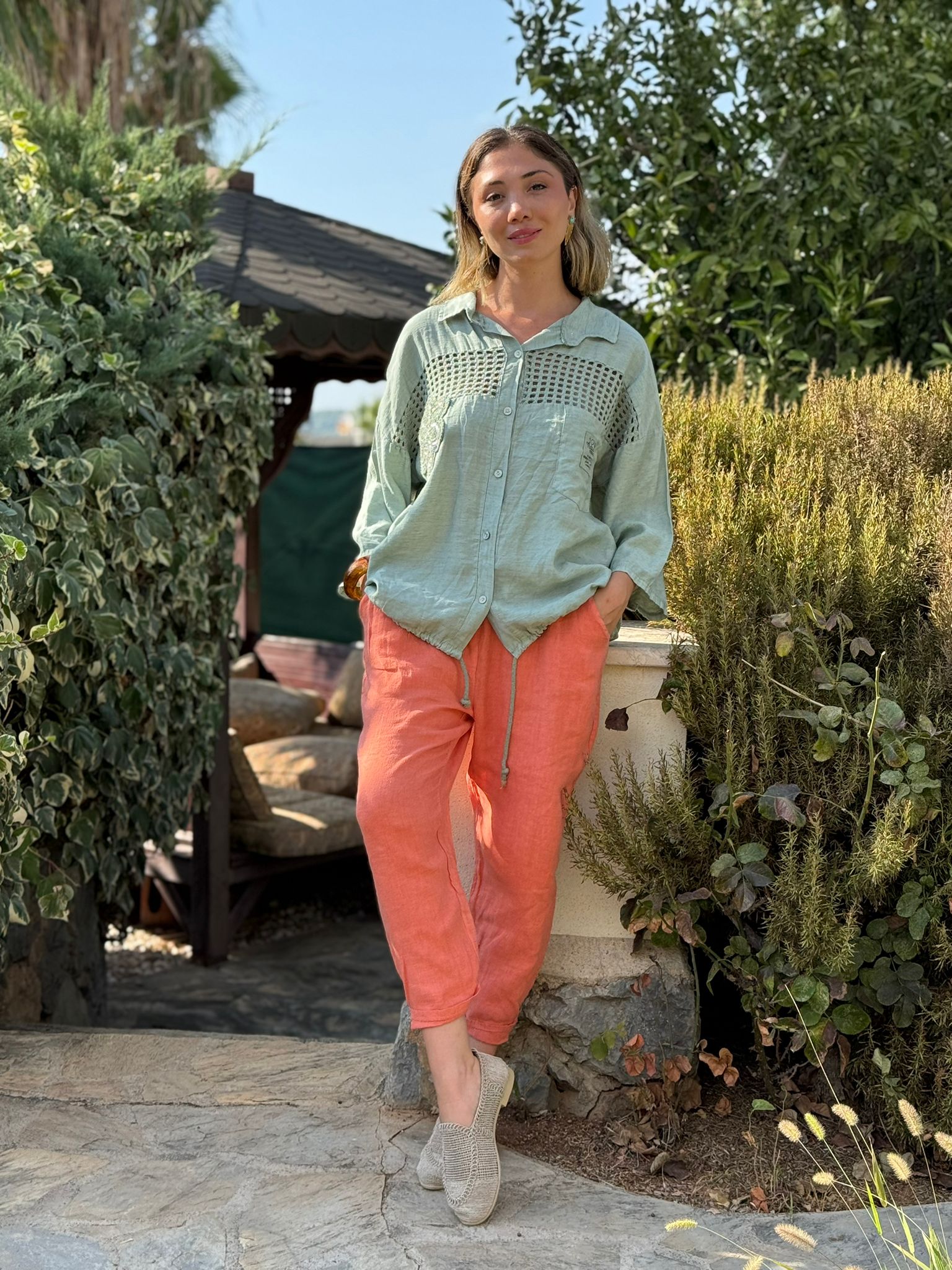 N23003 Blusa Lino Algodón Italiano Visón