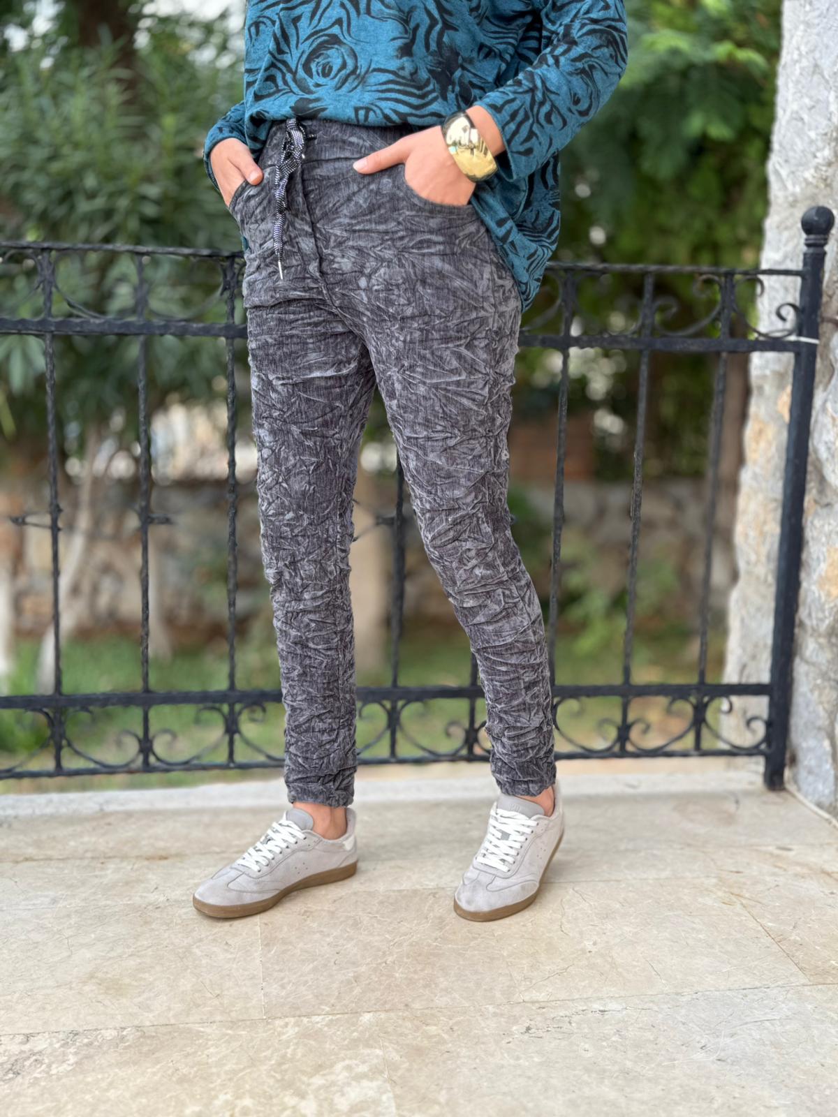 NC50637 İtalyan Likralı Parlak Kadife Pantolon Füme