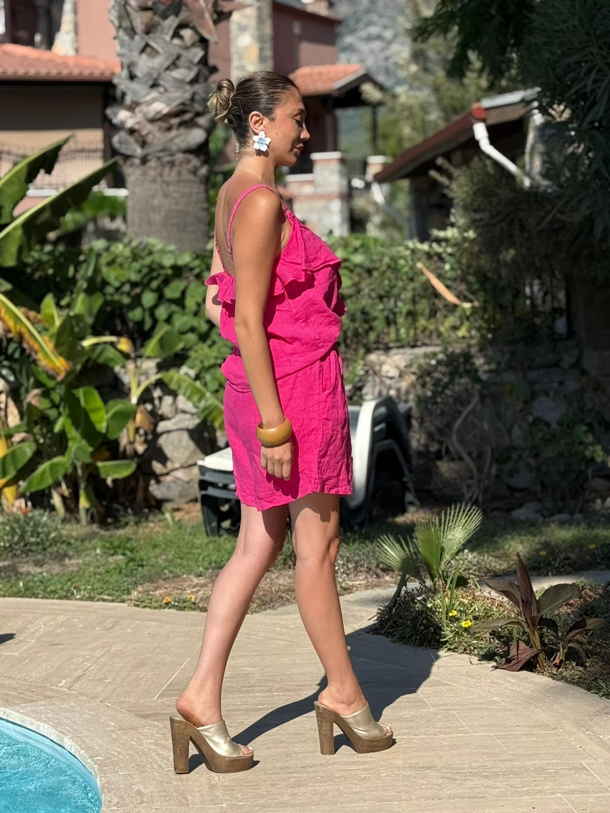 N10661 Traje Italiano Lino Ciruela