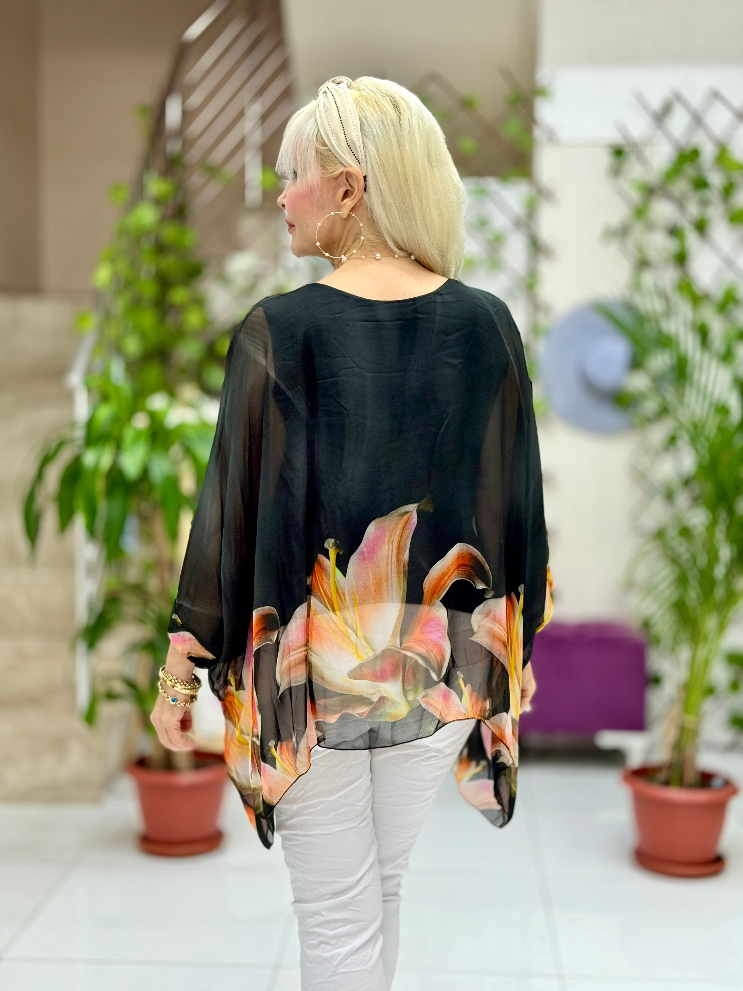 N6840 Blusa Seda Italiana Negro