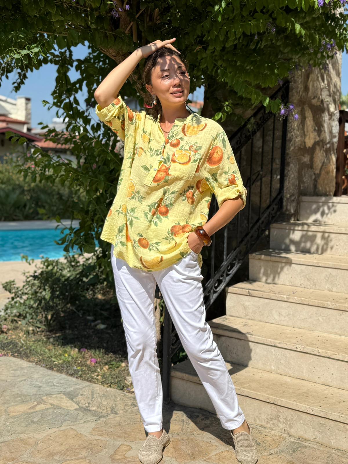 NC154553 İtalyan Pamuk Keten Bluz Sarı