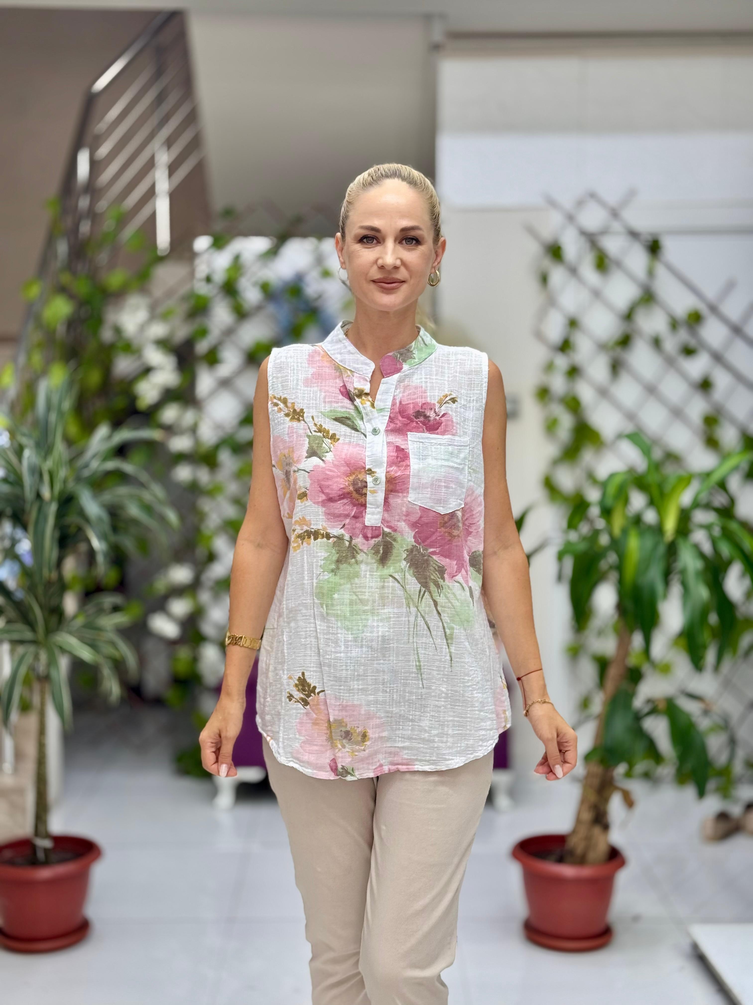 LS8819A Kolsuz Pamukketen Cepli İtalyan Bluz Beyaz