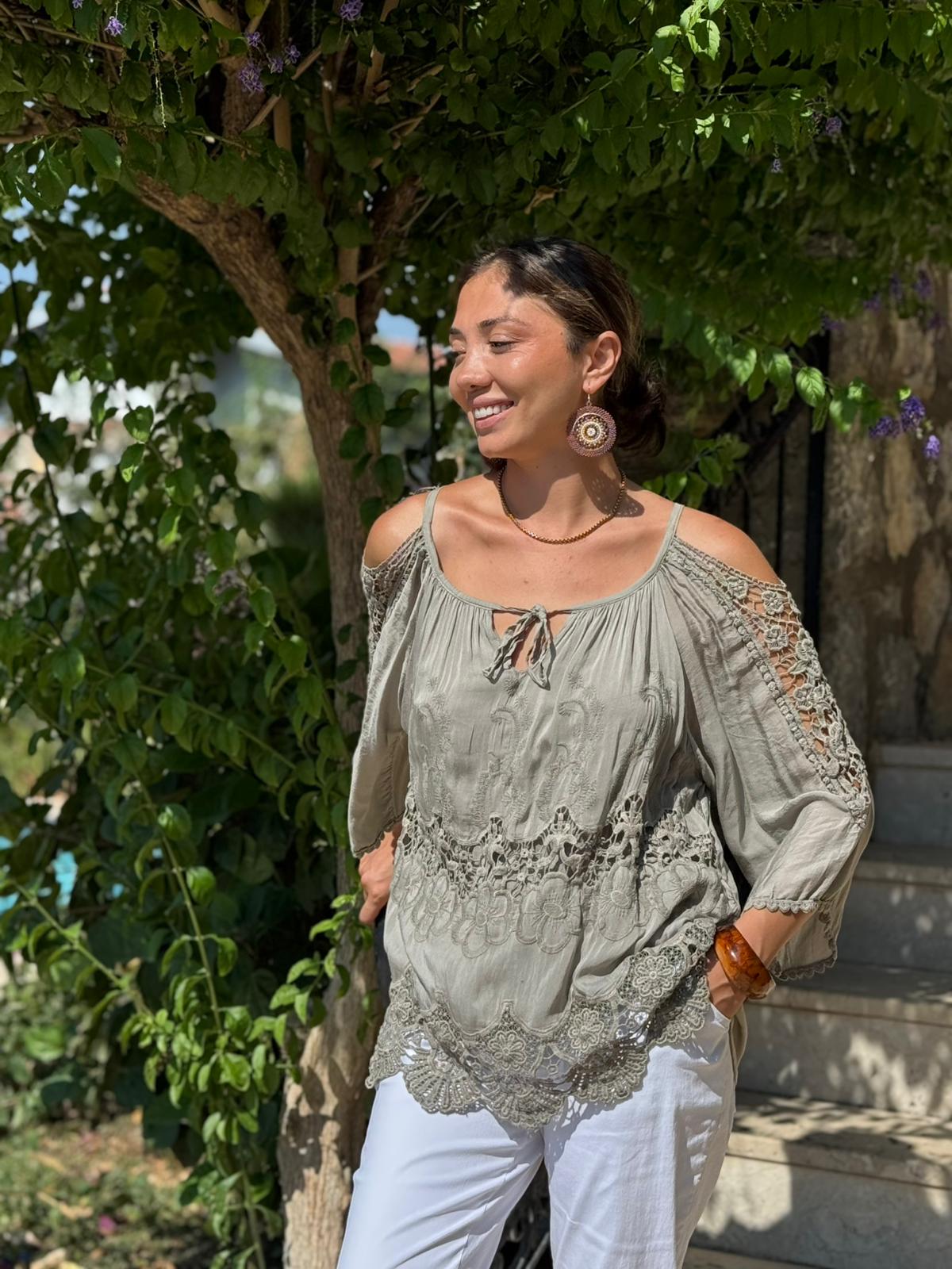 NC9740 İtalyan İpek Bluz Vizon