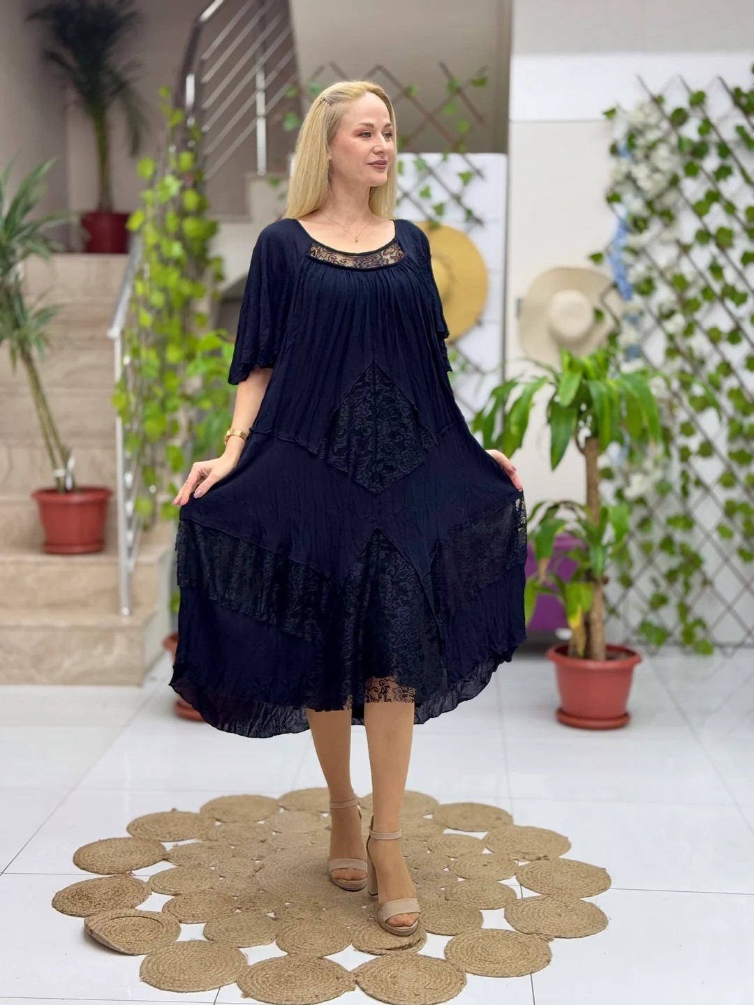 VL11055 Pencereli Vual Elbise Siyah
