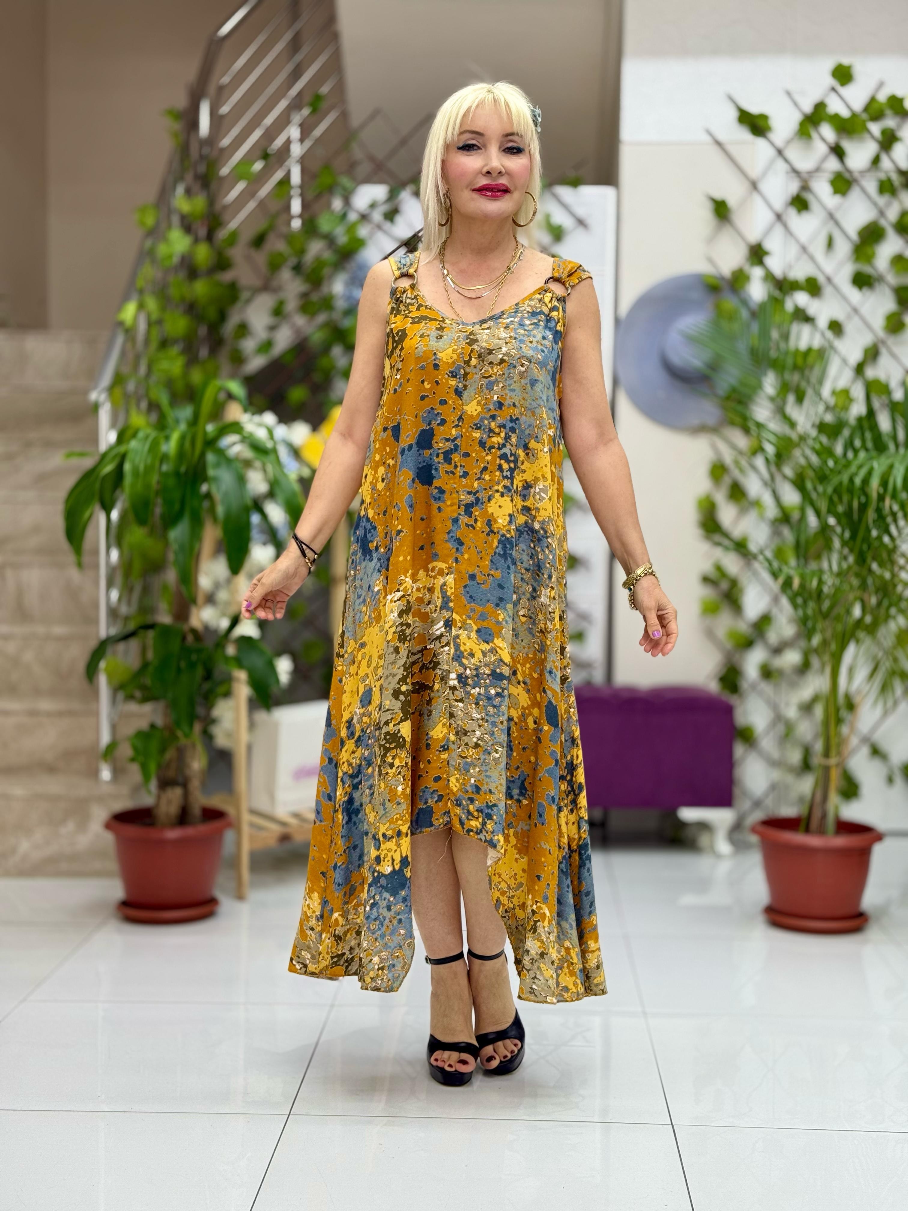 HL14021 Omzu Halkalı Askılı Viskon Hilal Elbise