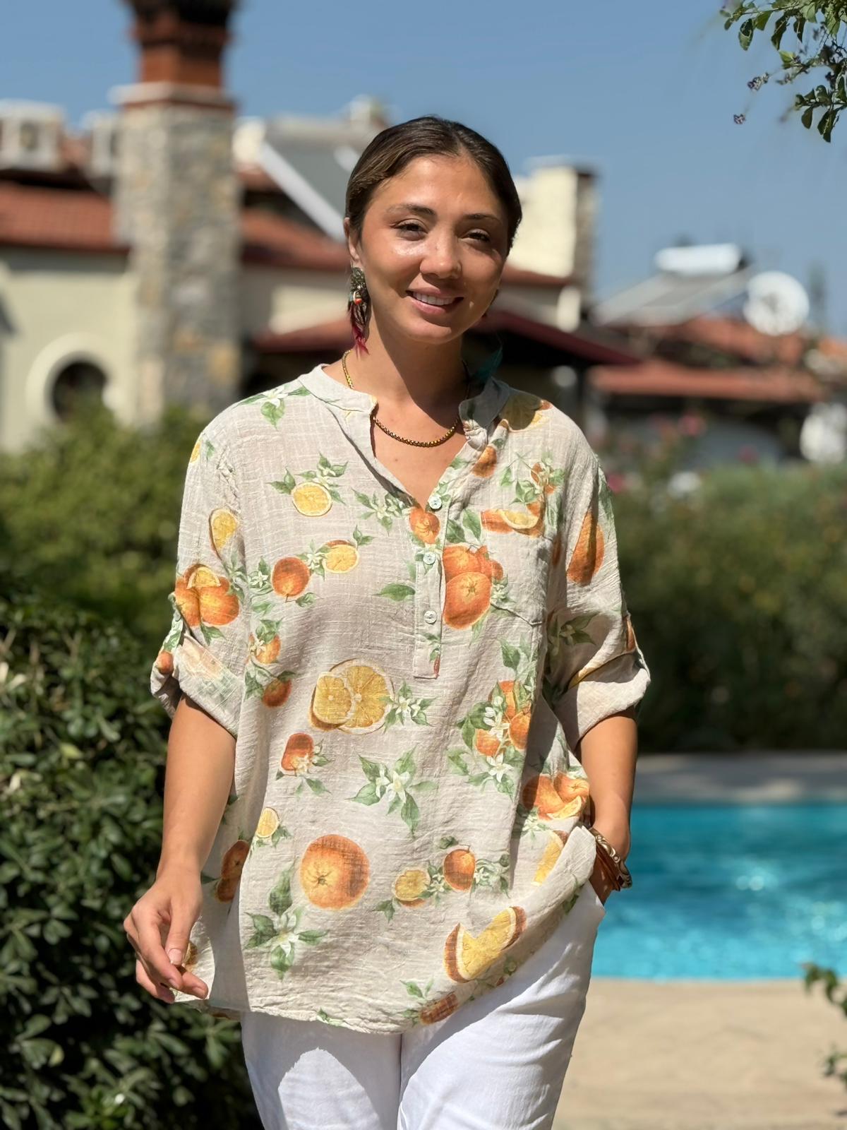 NC154553 İtalyan Pamuk Keten Bluz Krem