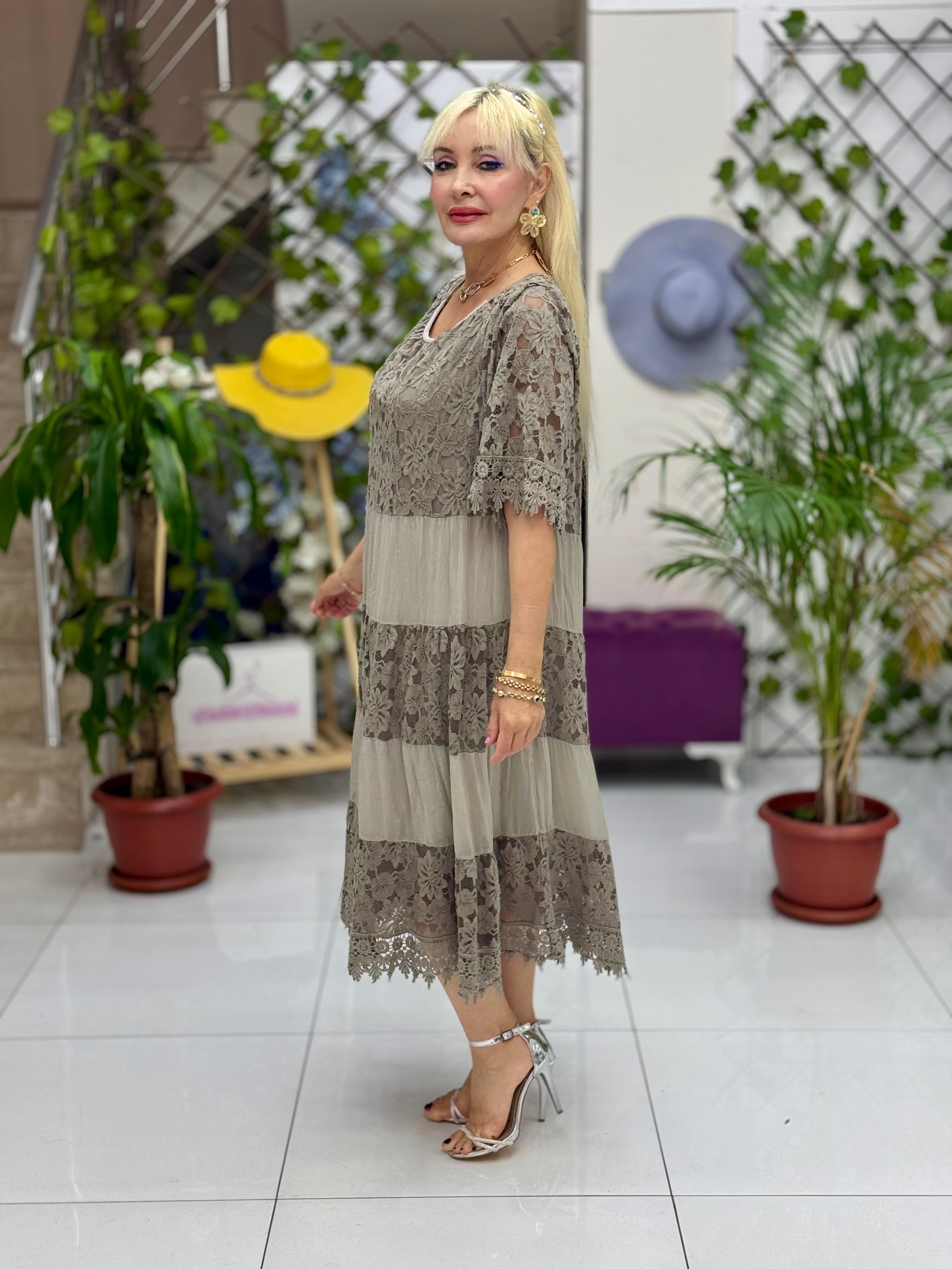 N510337 Vestido De Seda Italiana Beige