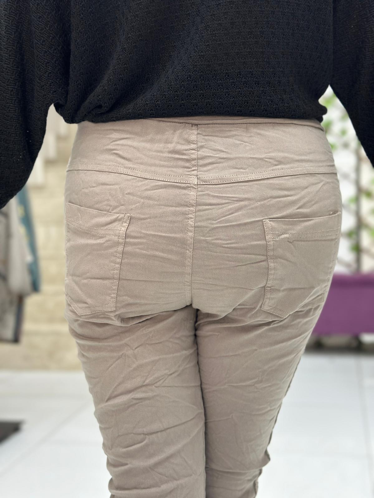 YG60008 İtalyan Yanlar Pulpayet Coton Pantolon Vizon