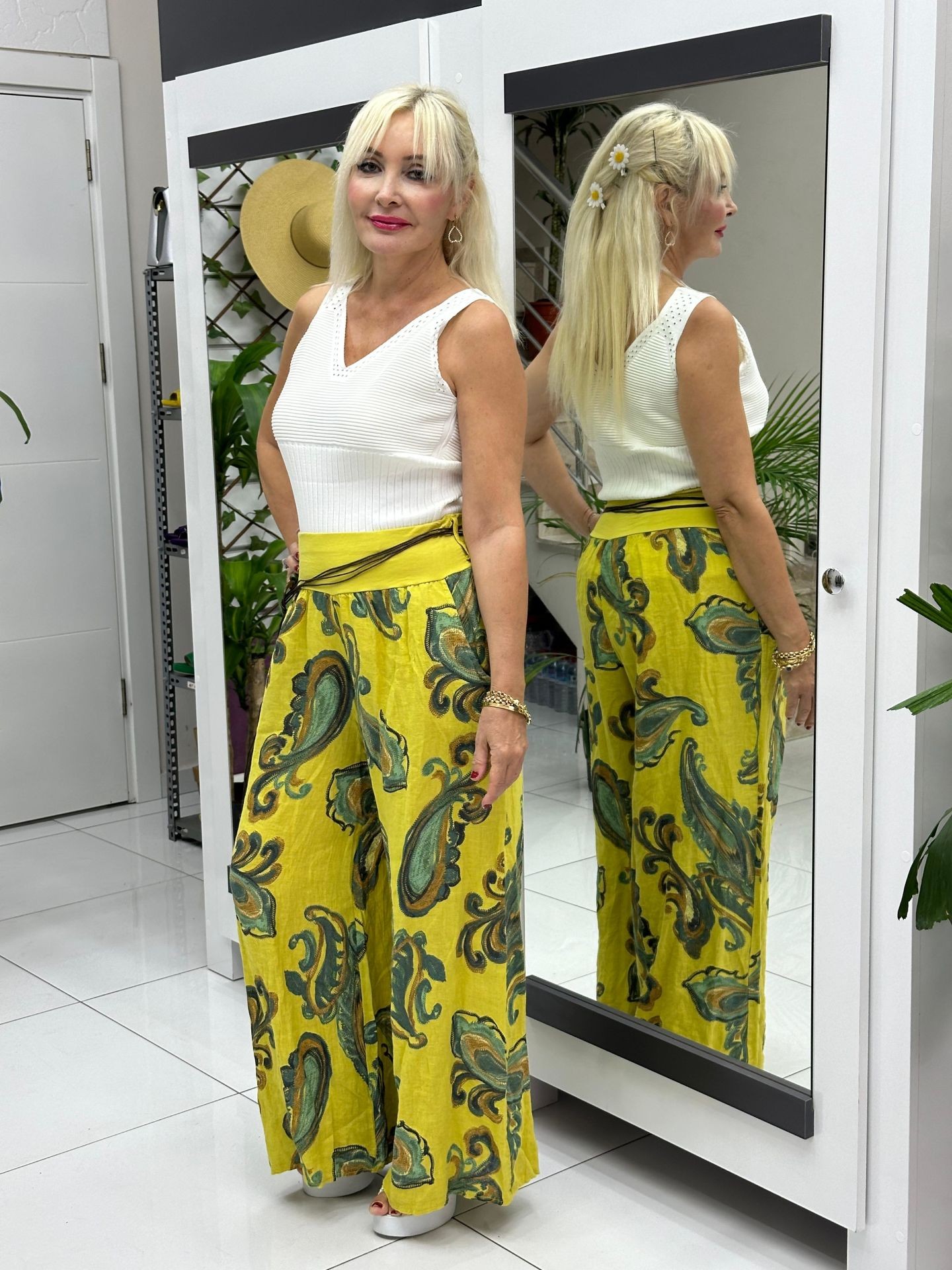 P3088 İTALYAN KETEN PANTOLON SARI