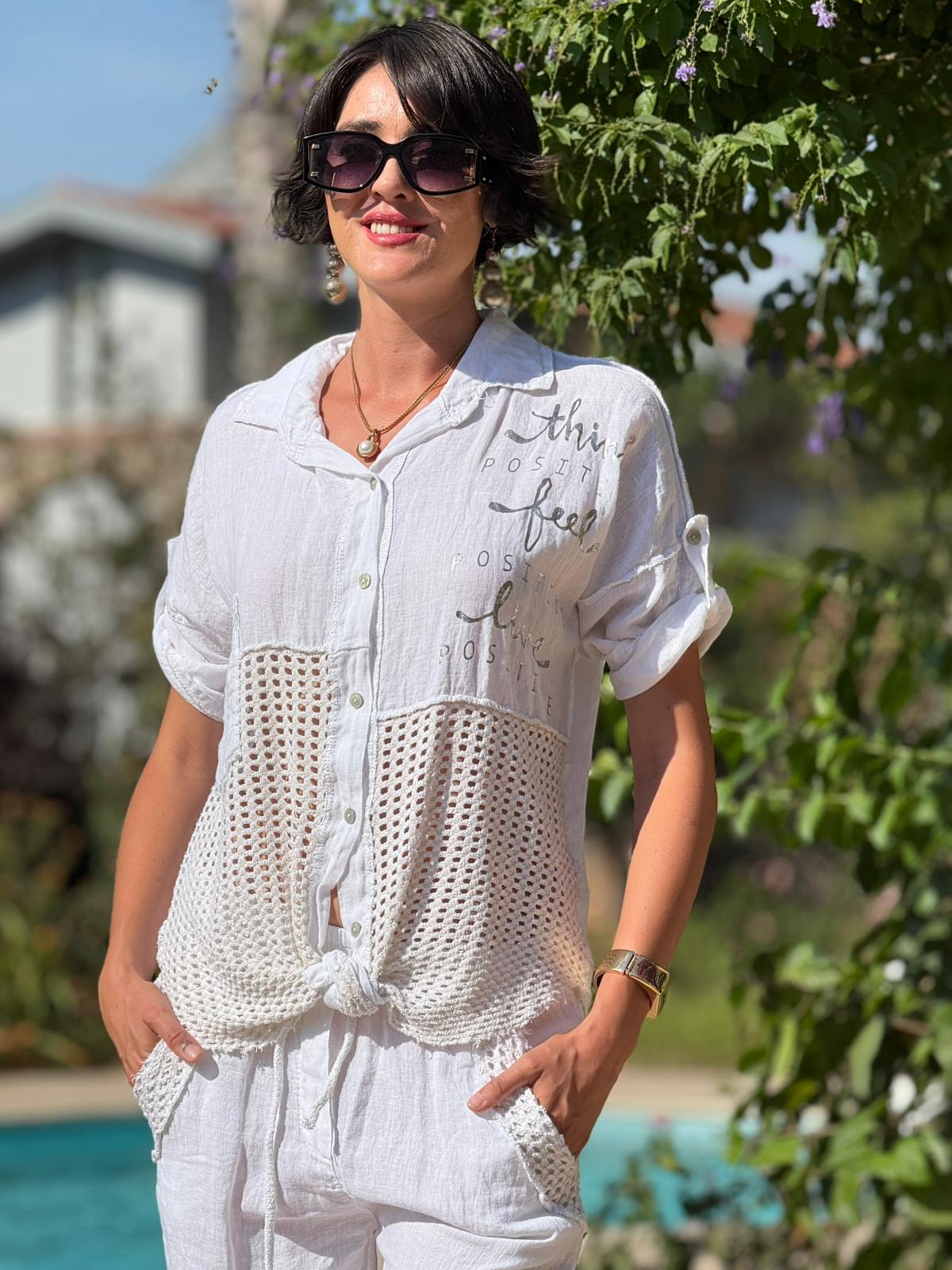 NC55557 İtalyan Ön Arka File Erkek Yaka Keten Takım Beyaz