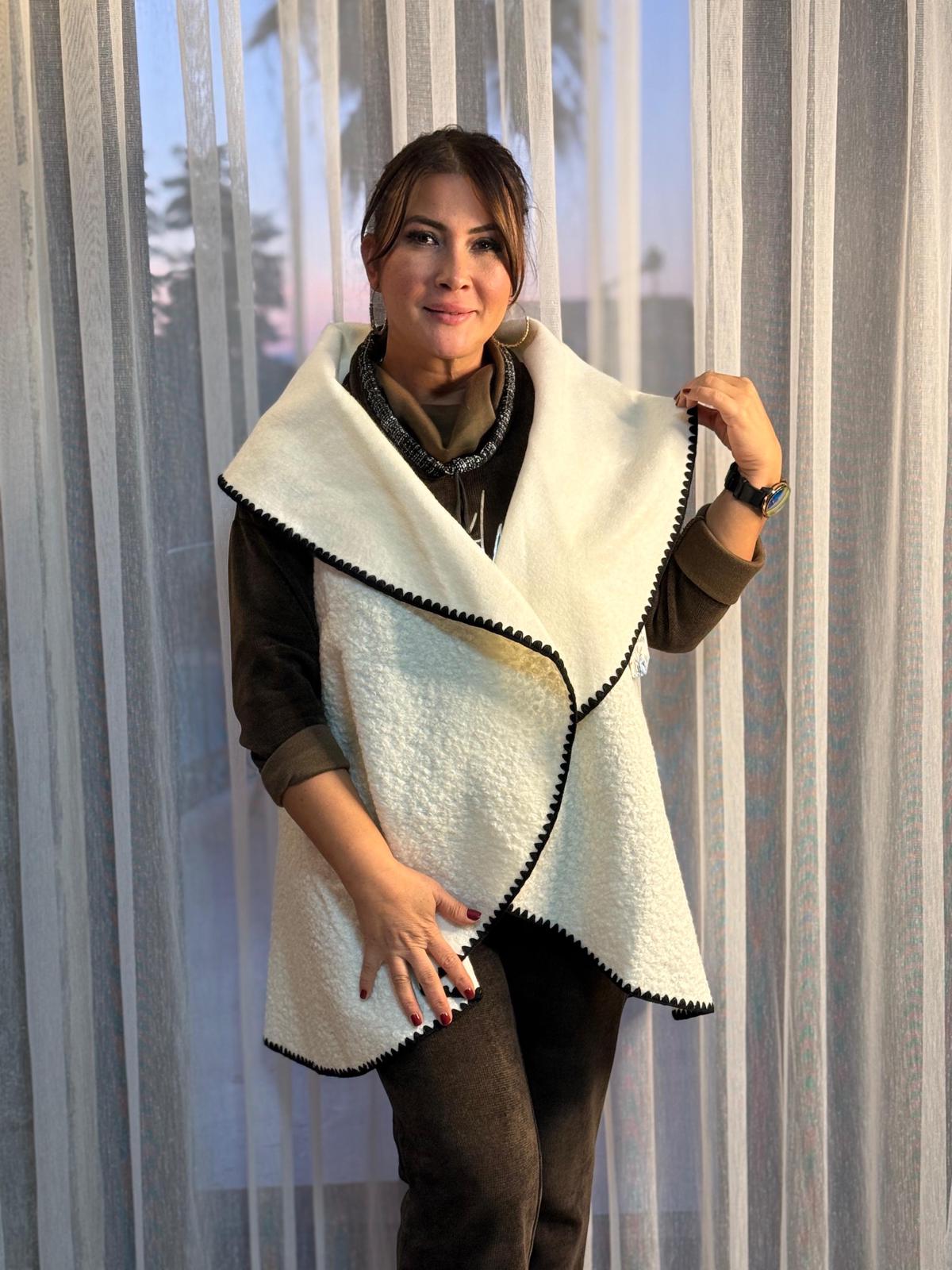 YG3698 Dökümlü İtalyan Buklet Yelek Beyaz