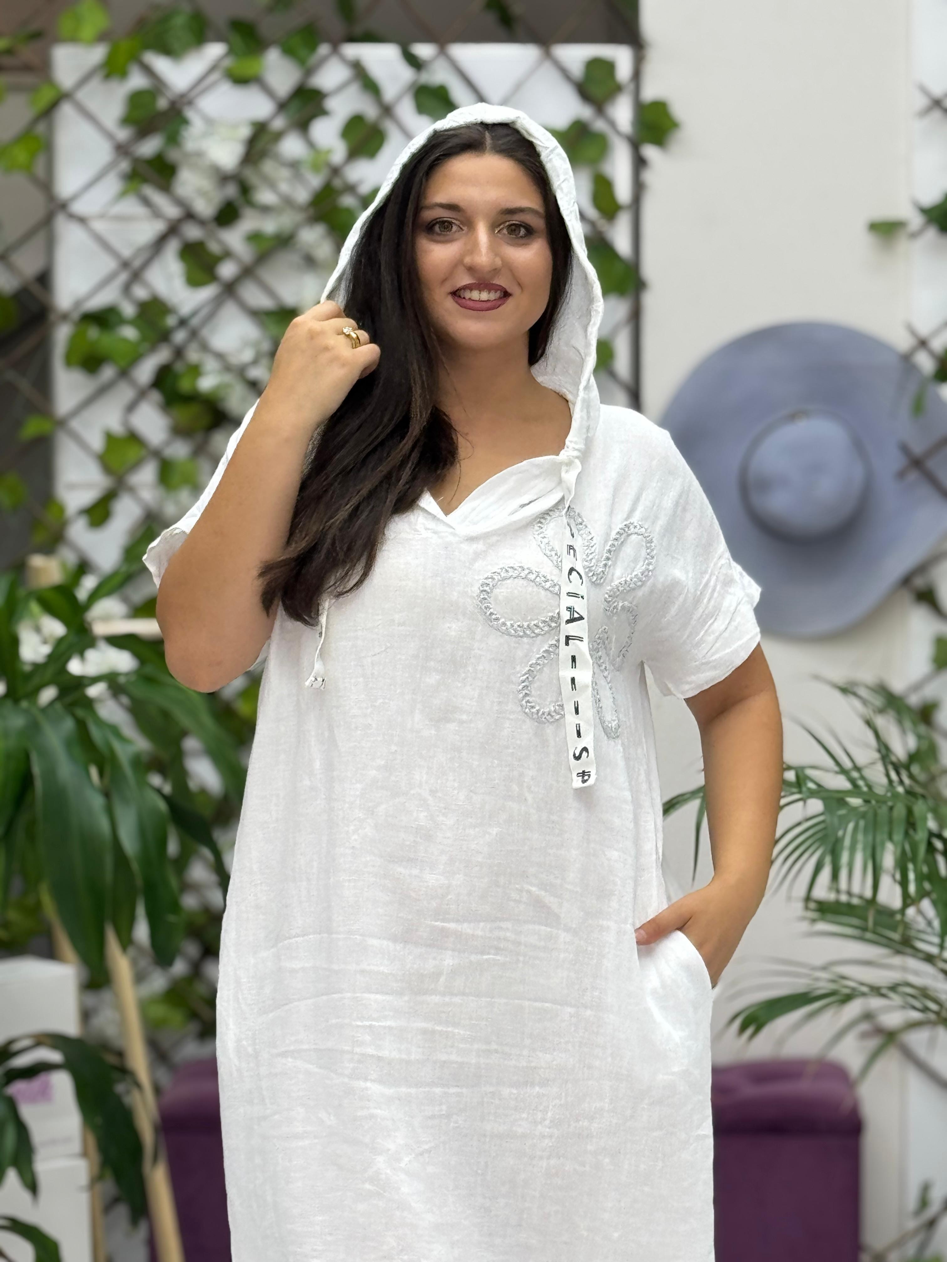 N19118 Vestido Lino Italiano Azul