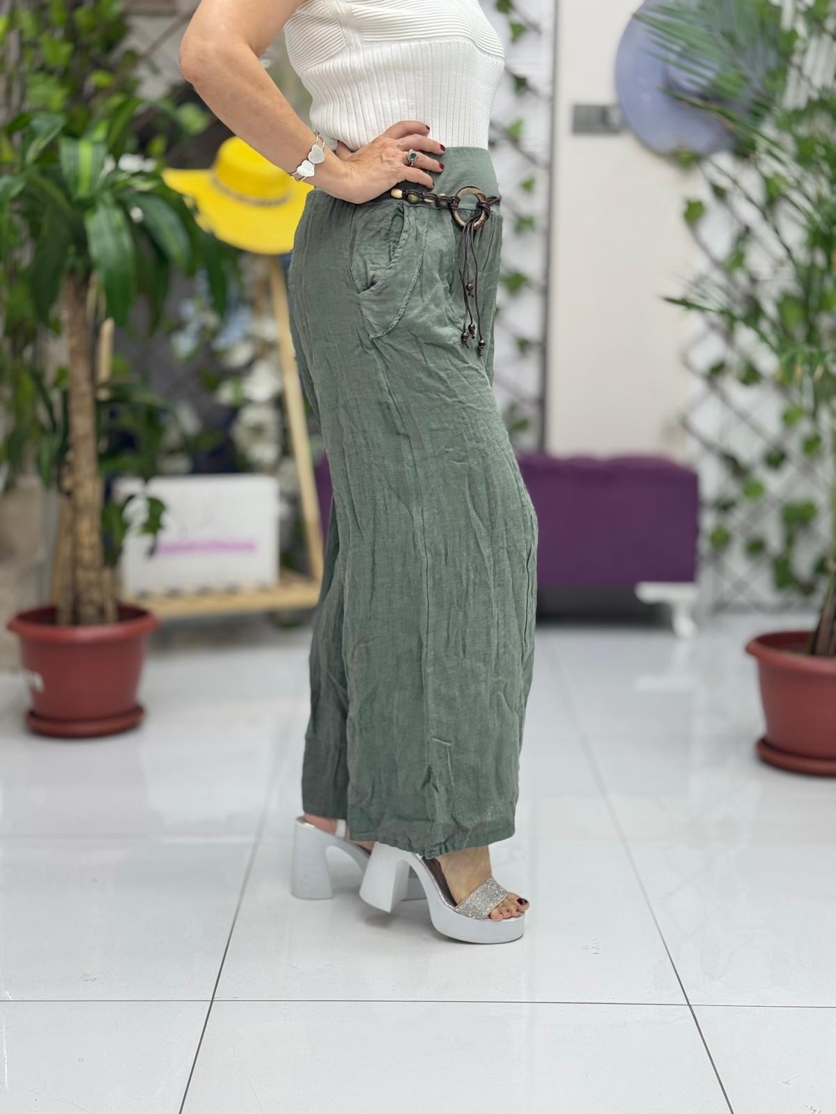 P3082 PANTALÓN LINO ITALIANO MARRÓN
