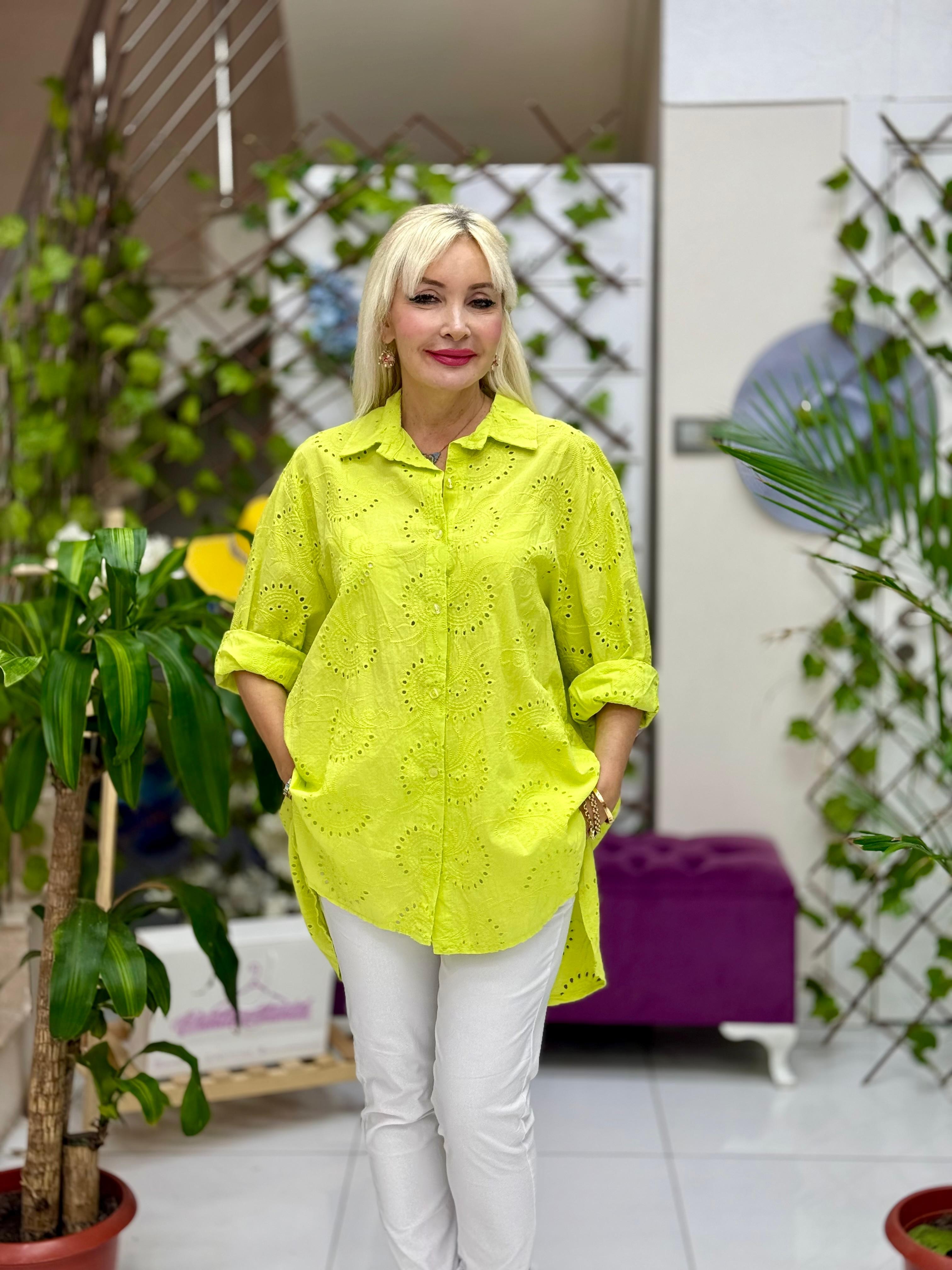 YG3731 İtalyan Brodeli Tunik Gömlek Fıstık