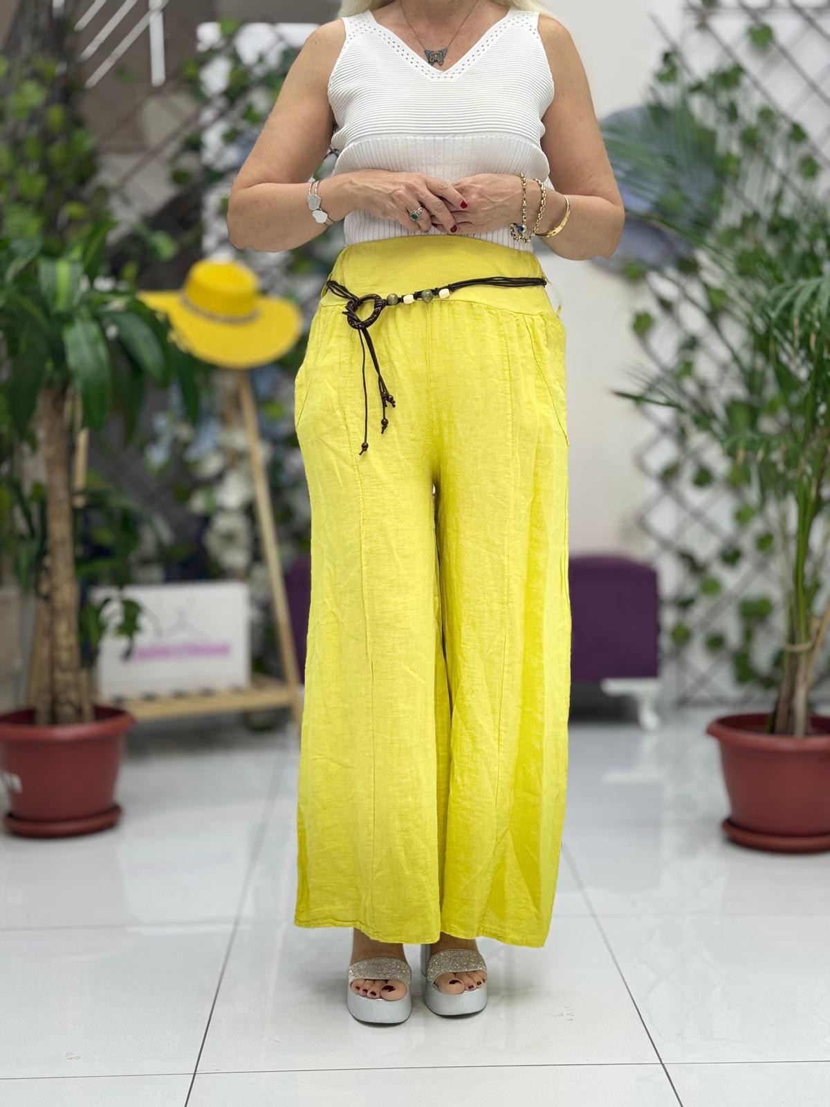 P3082 PANTALÓN LINO ITALIANO MARRÓN