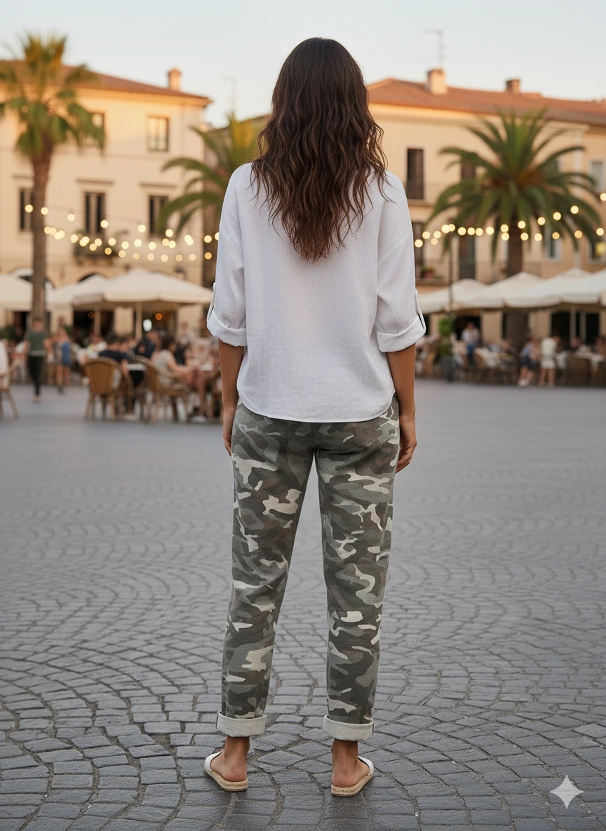 LS7312 Kamuflaj Desenli Likralı İtalyan Coton Pantolon Vizon