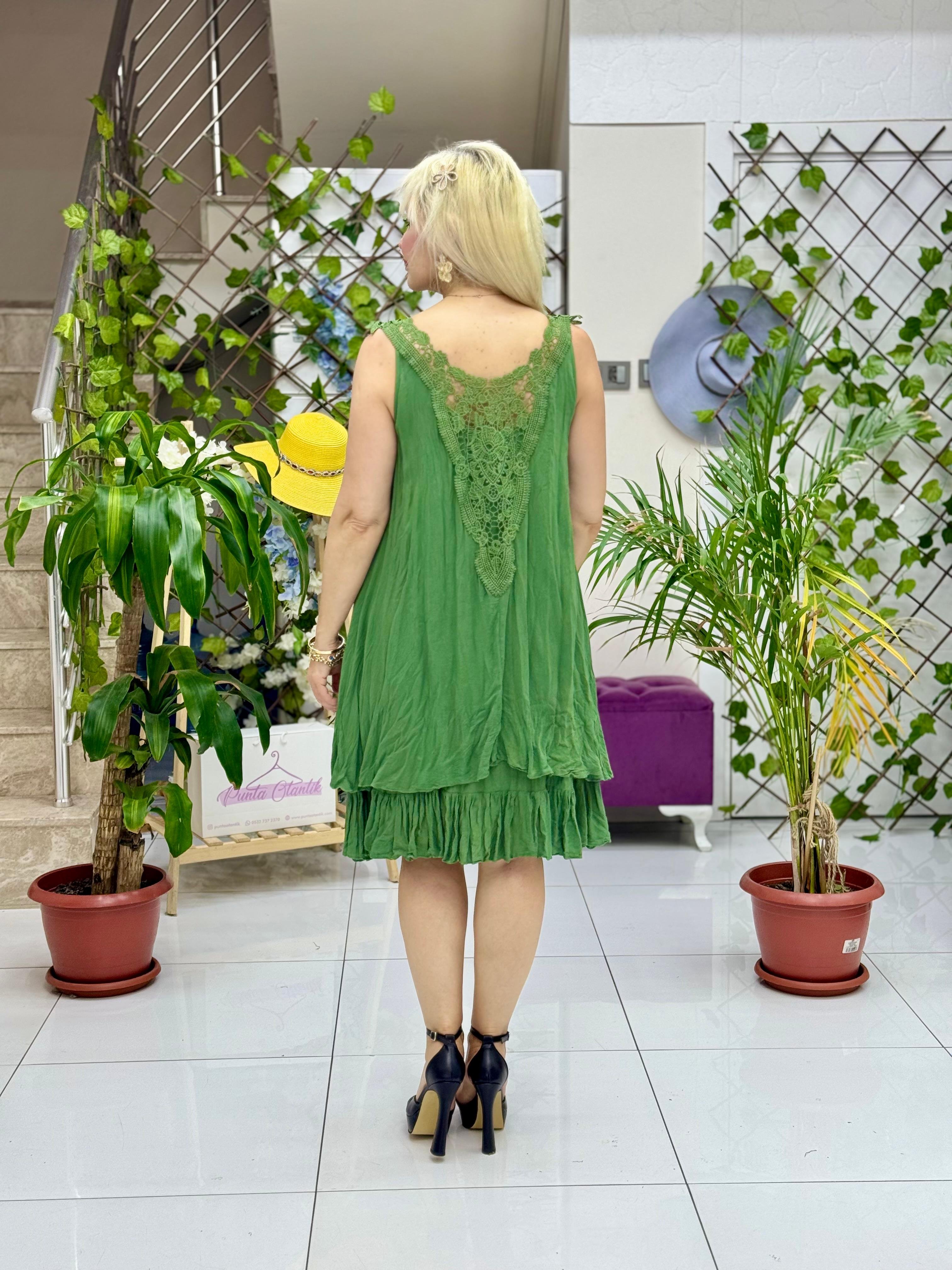M1207 Minivestido de gasa sin mangas verde