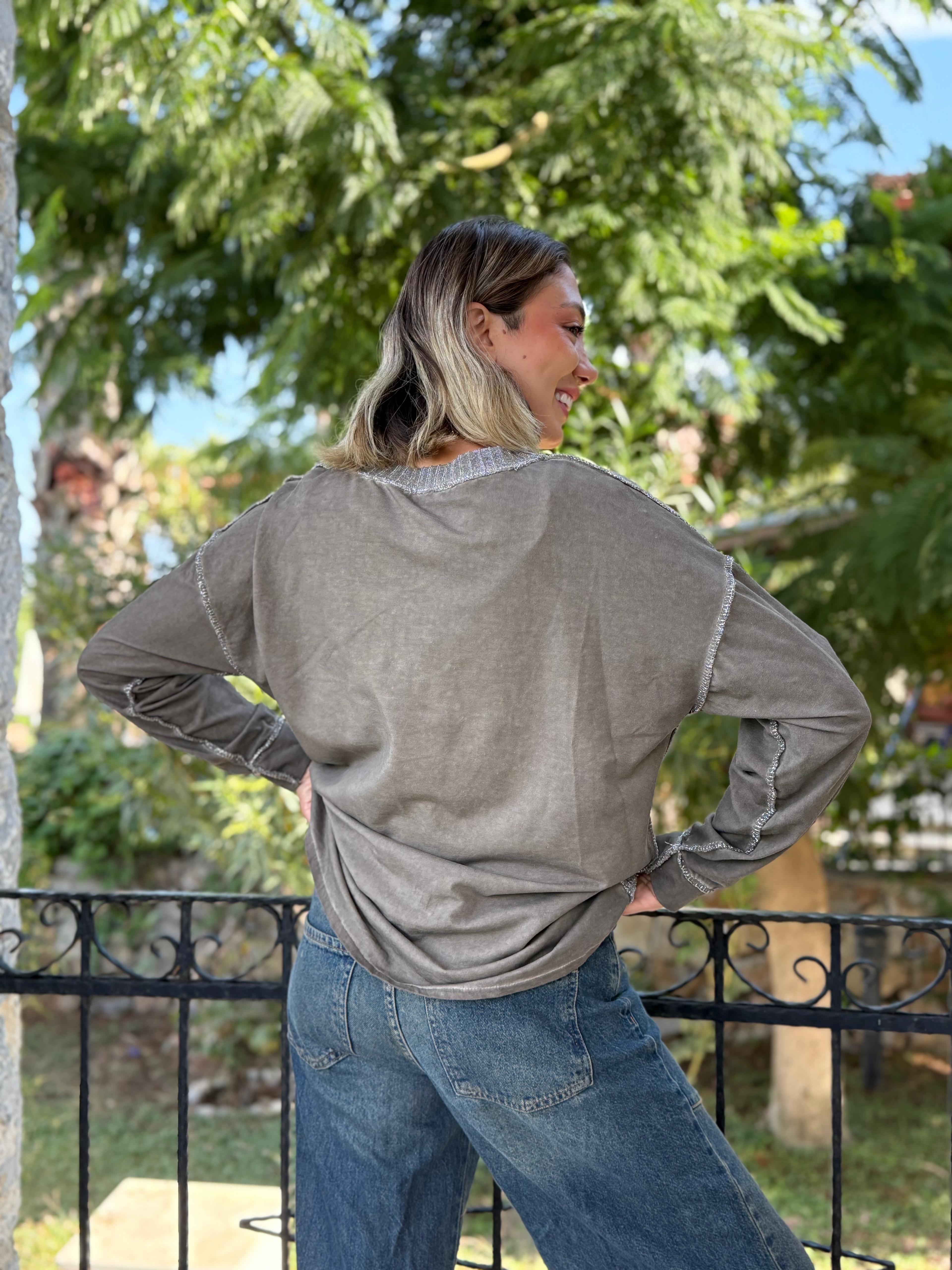 NC50793 İtalyan Beauty Yazılı Coton Sweatshirt Vizon