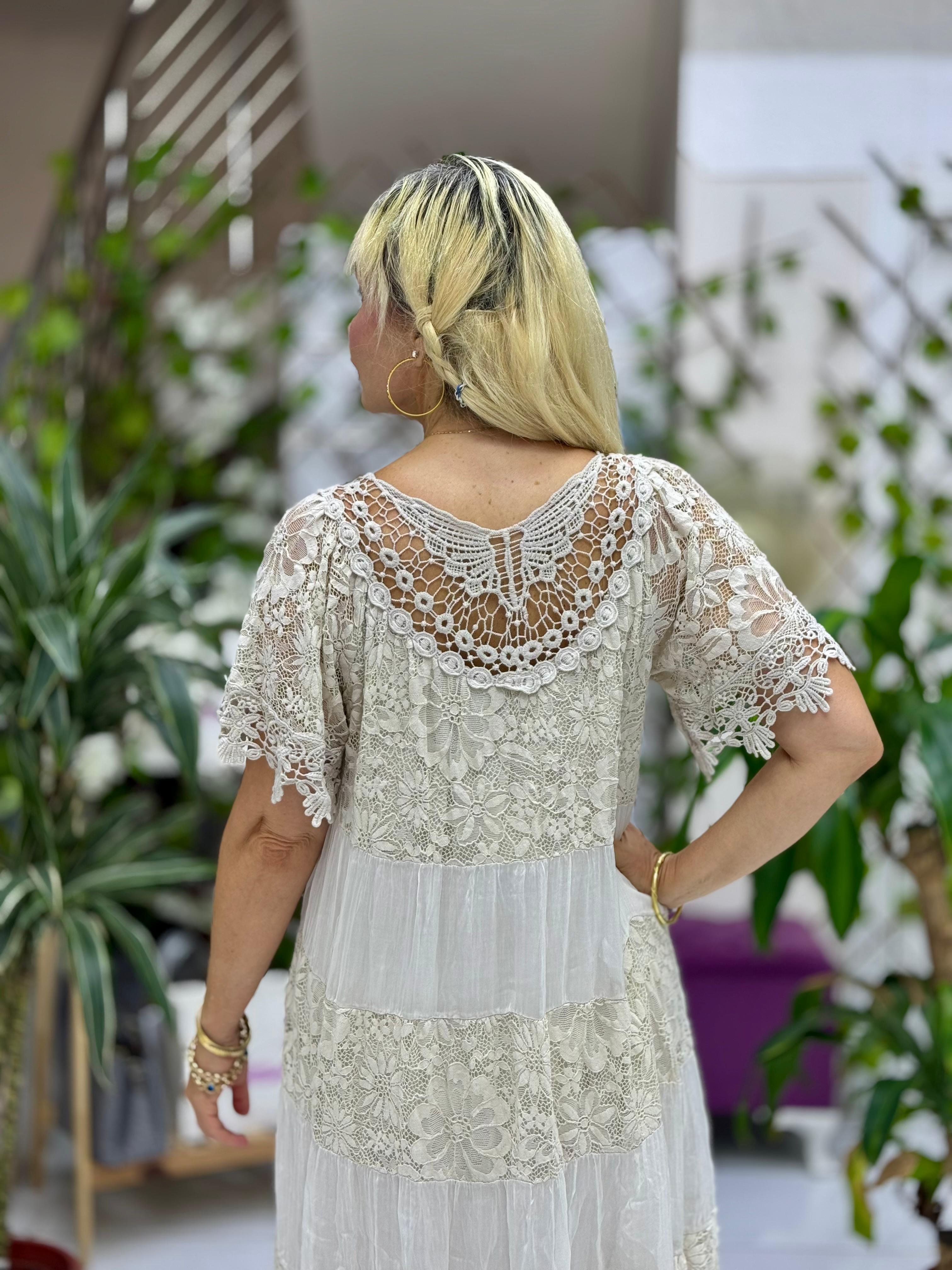 N510337 Vestido De Seda Italiana Beige