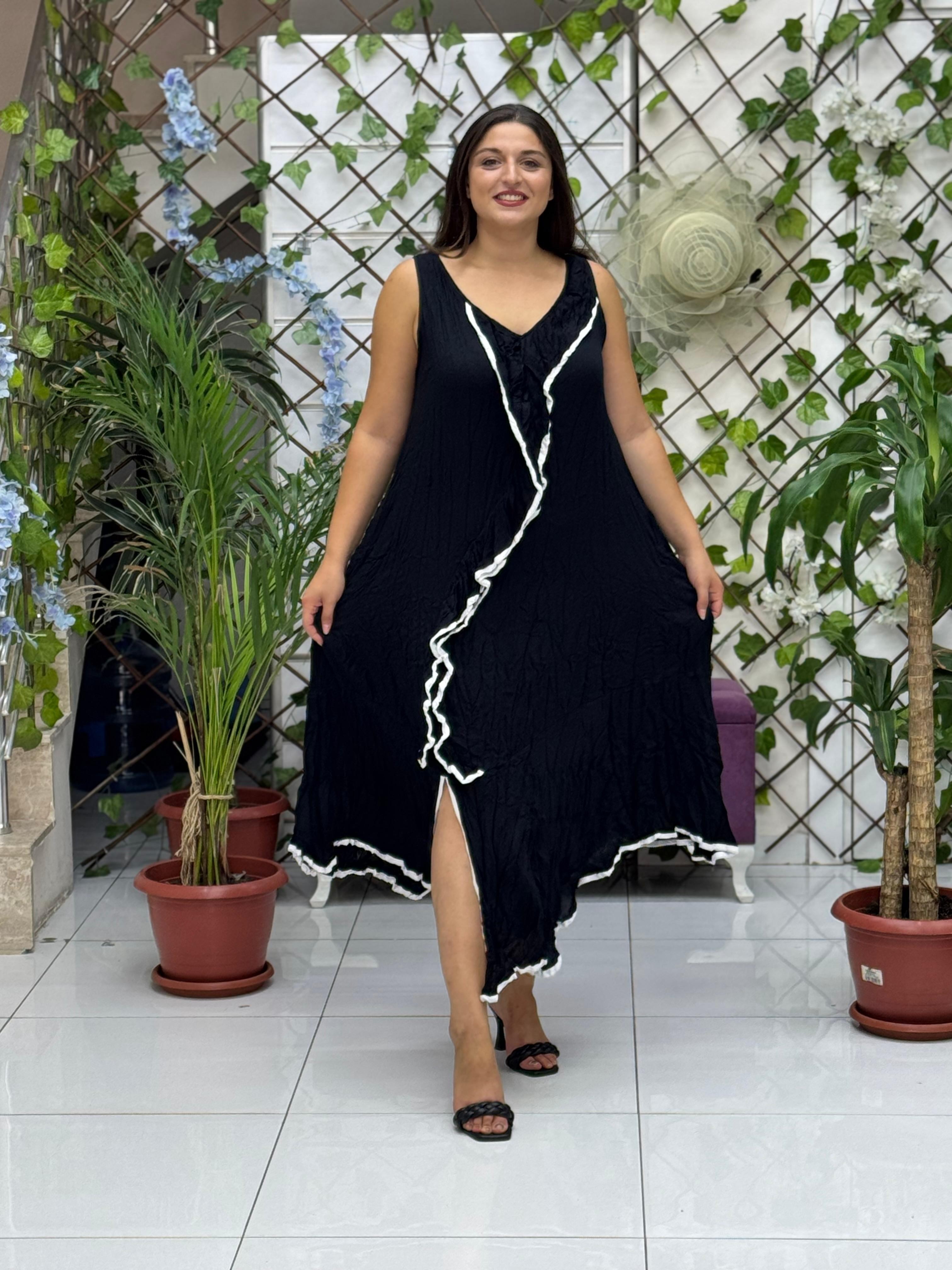 M1570 Vestido Voile Estampado Español Negro