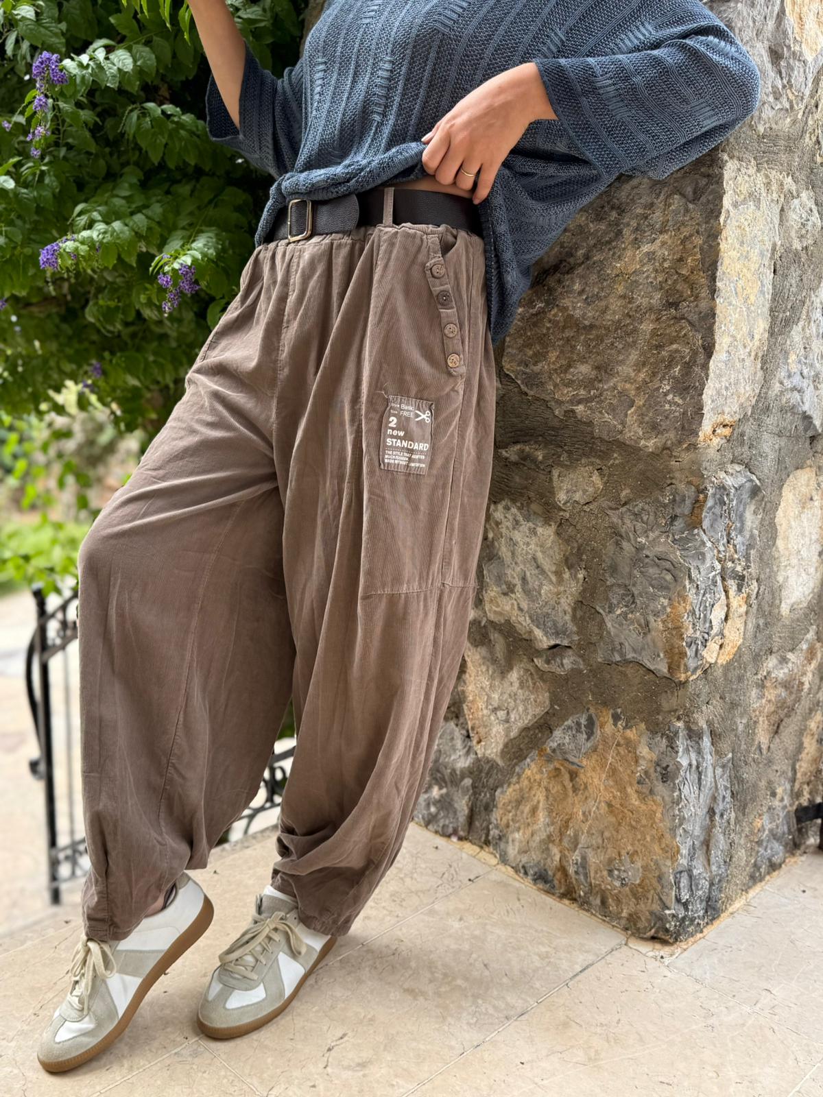 LS2203 İtalyan Kemerli Kadife Pantolon Vizon