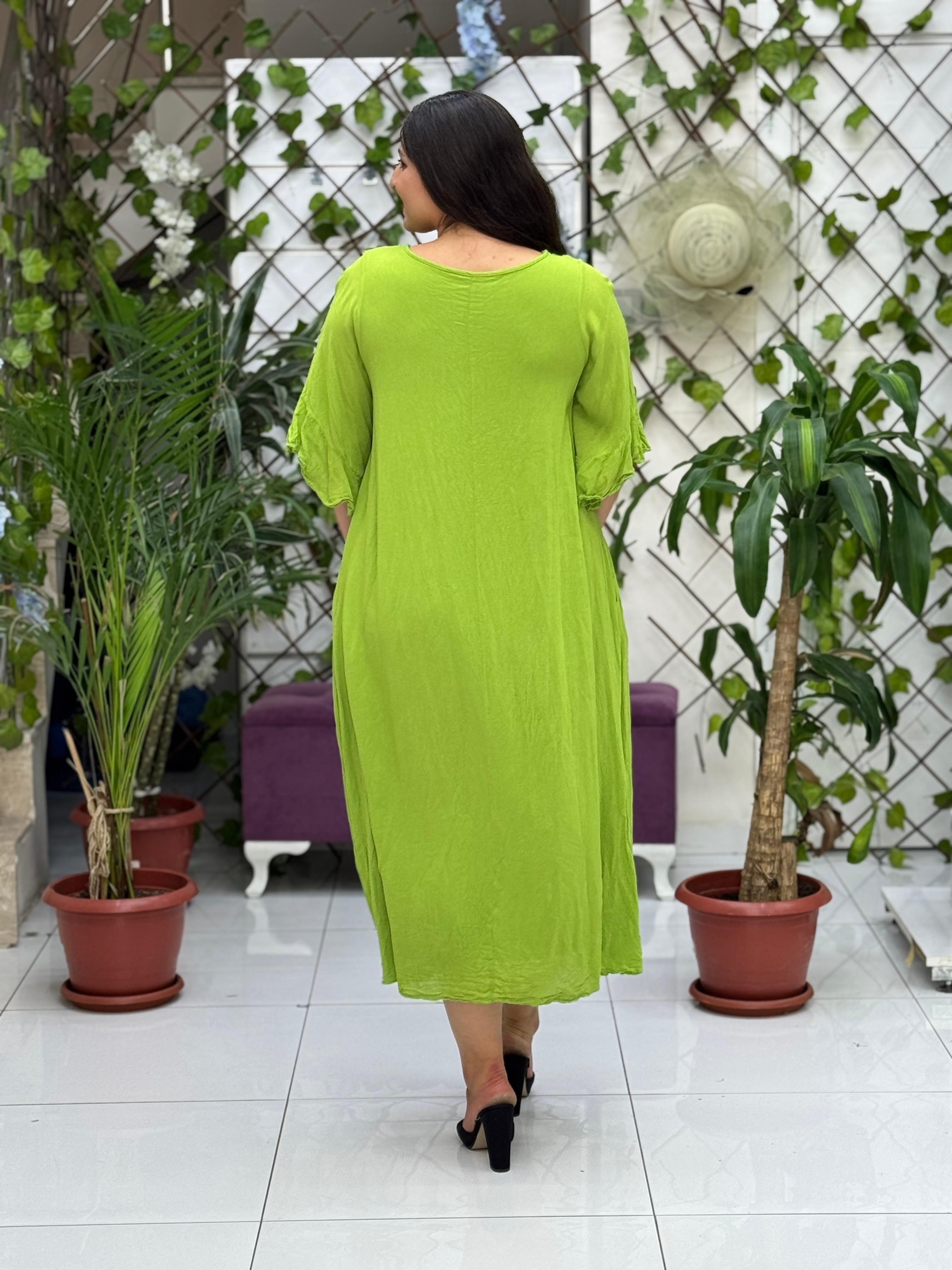 VL3041 Fırfırlı Vual Elbise Fıstık