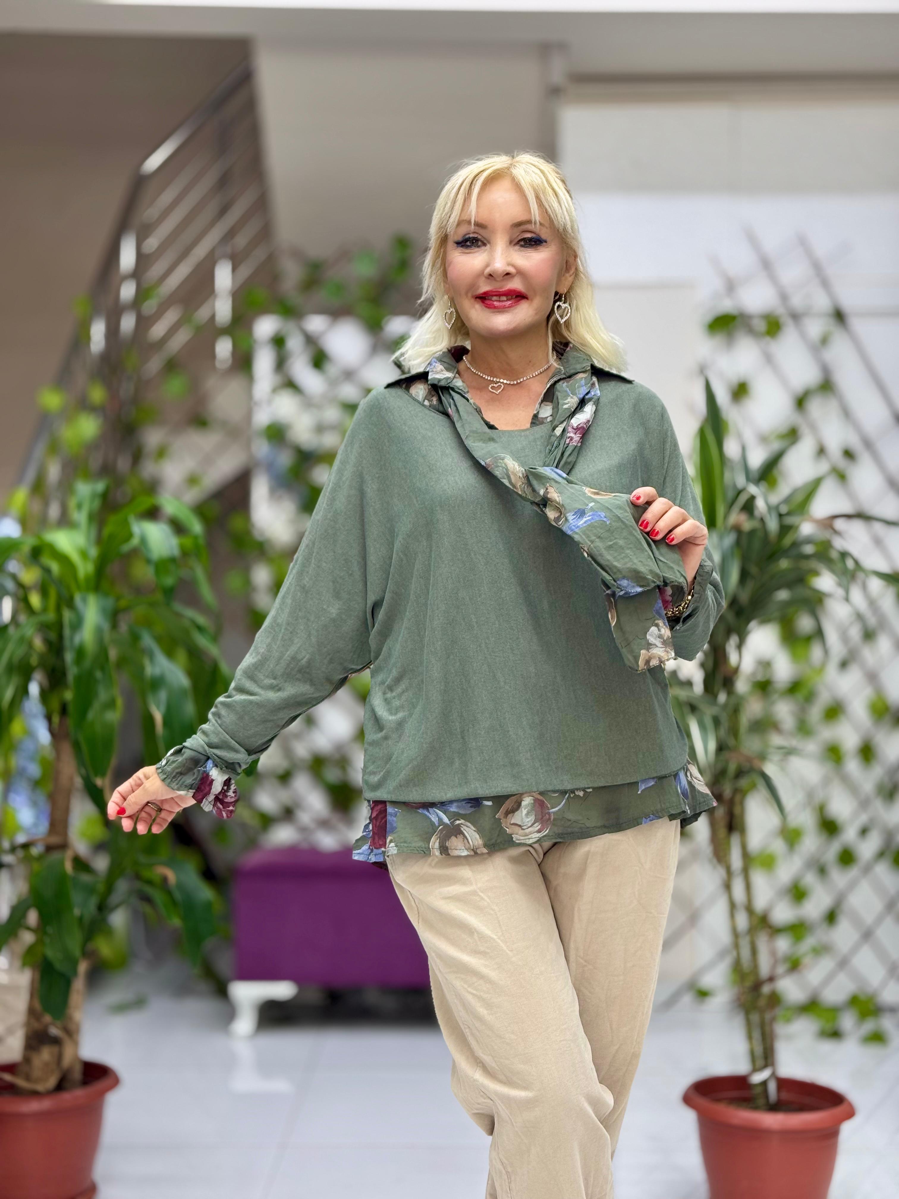 P6811 Prendas de punto con estampado de camuflaje Caqui