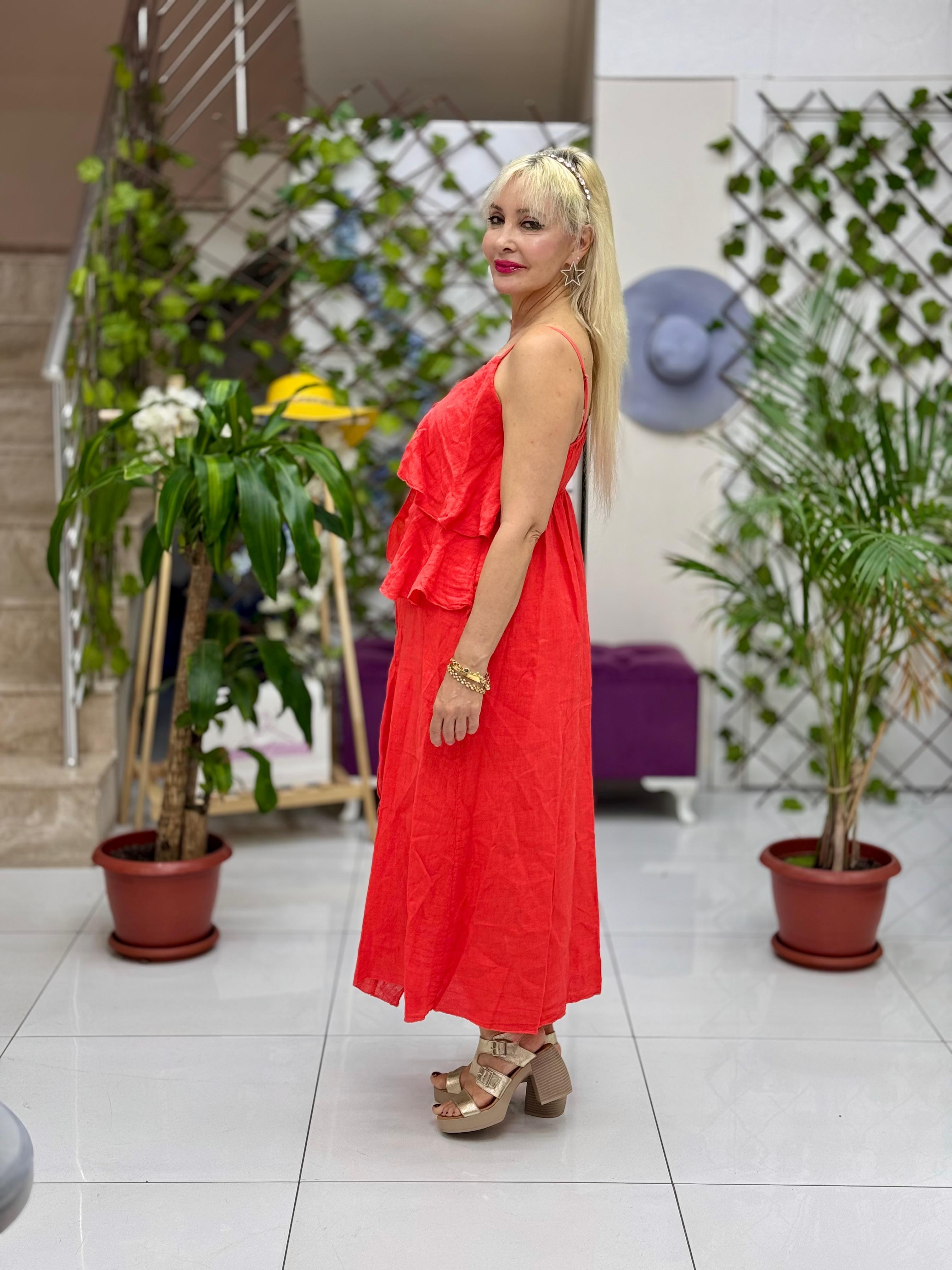 NC13179 İtalyan Keten Şortlu Takım Mercan