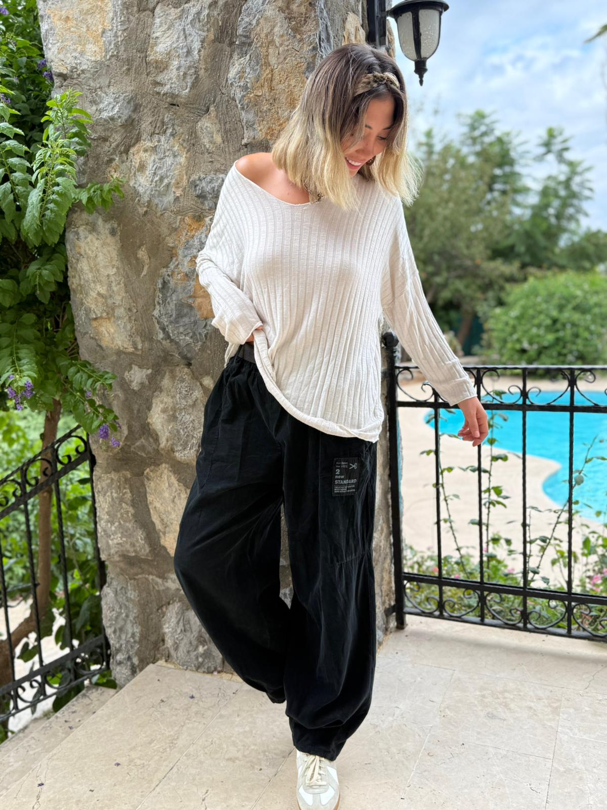 LS2203 İtalyan Kemerli Kadife Pantolon Siyah