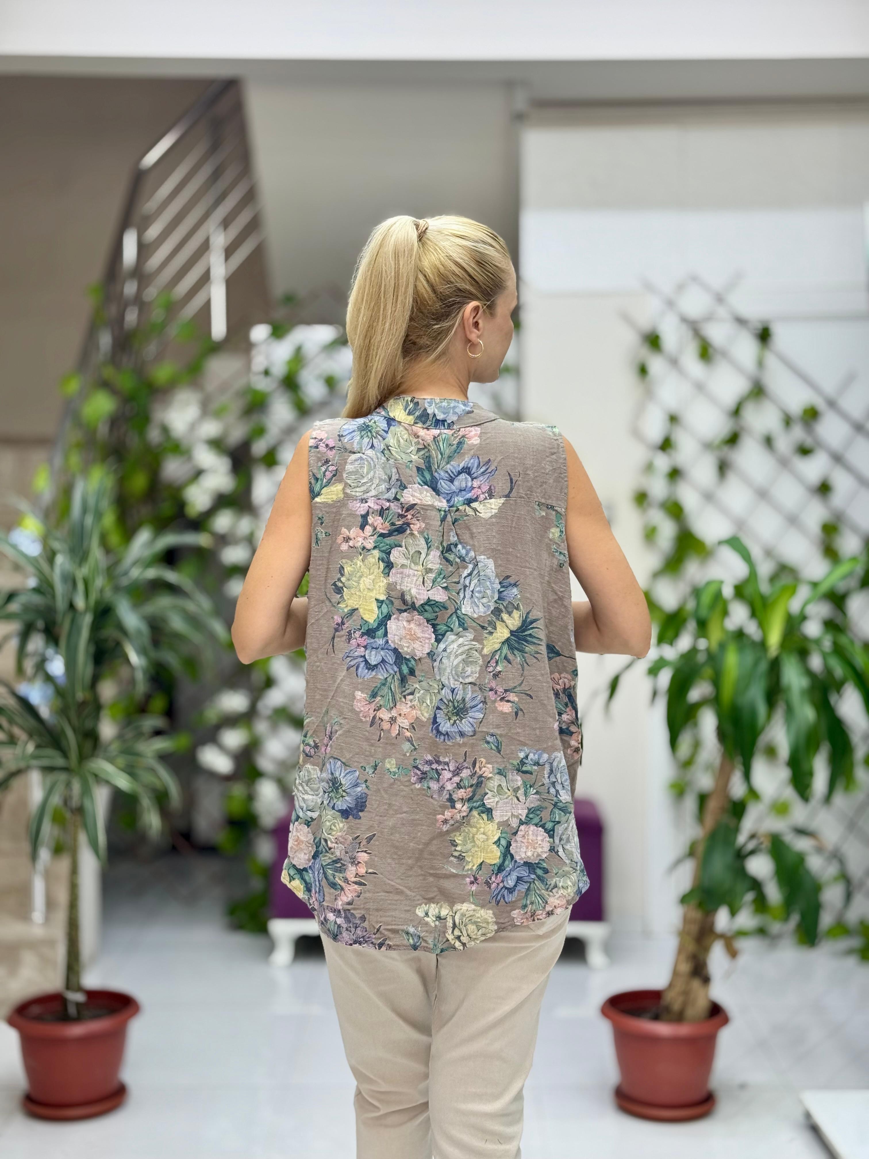 LS8819D Kolsuz Pamukketen Cepli İtalyan Bluz Vizon